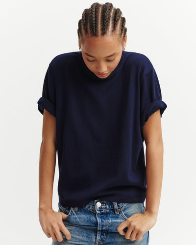 T-shirt ample-MARINE-85% pima coton 15% cachemire