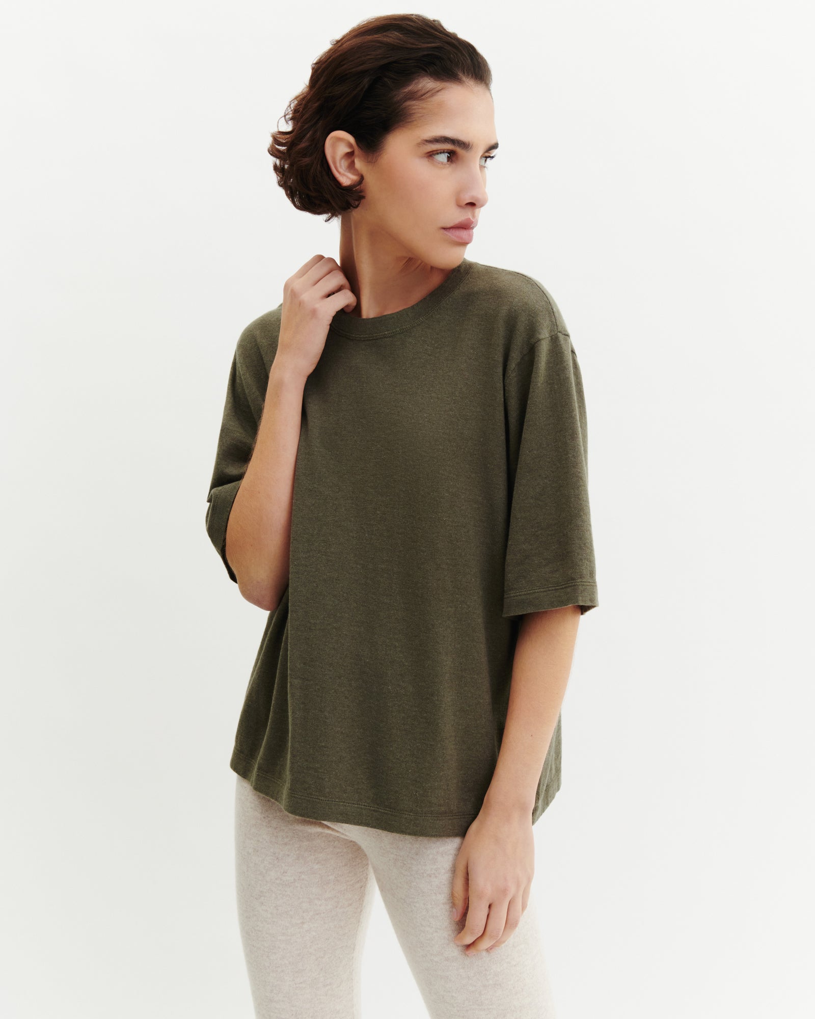 T-shirt ample-KAKI OMBRE-85% pima coton 15% cachemire