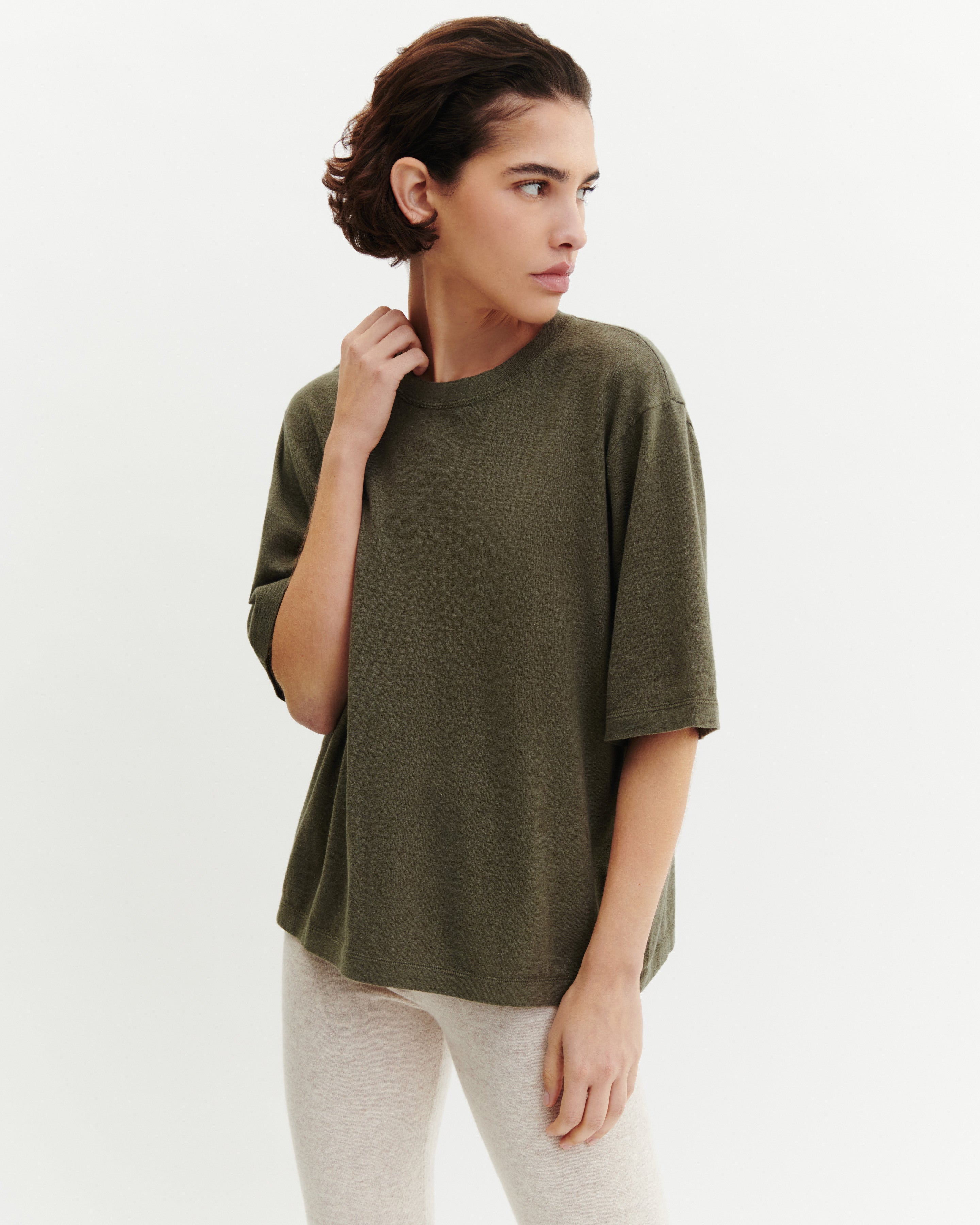 T-shirt ample-KAKI OMBRE-85% pima coton 15% cachemire