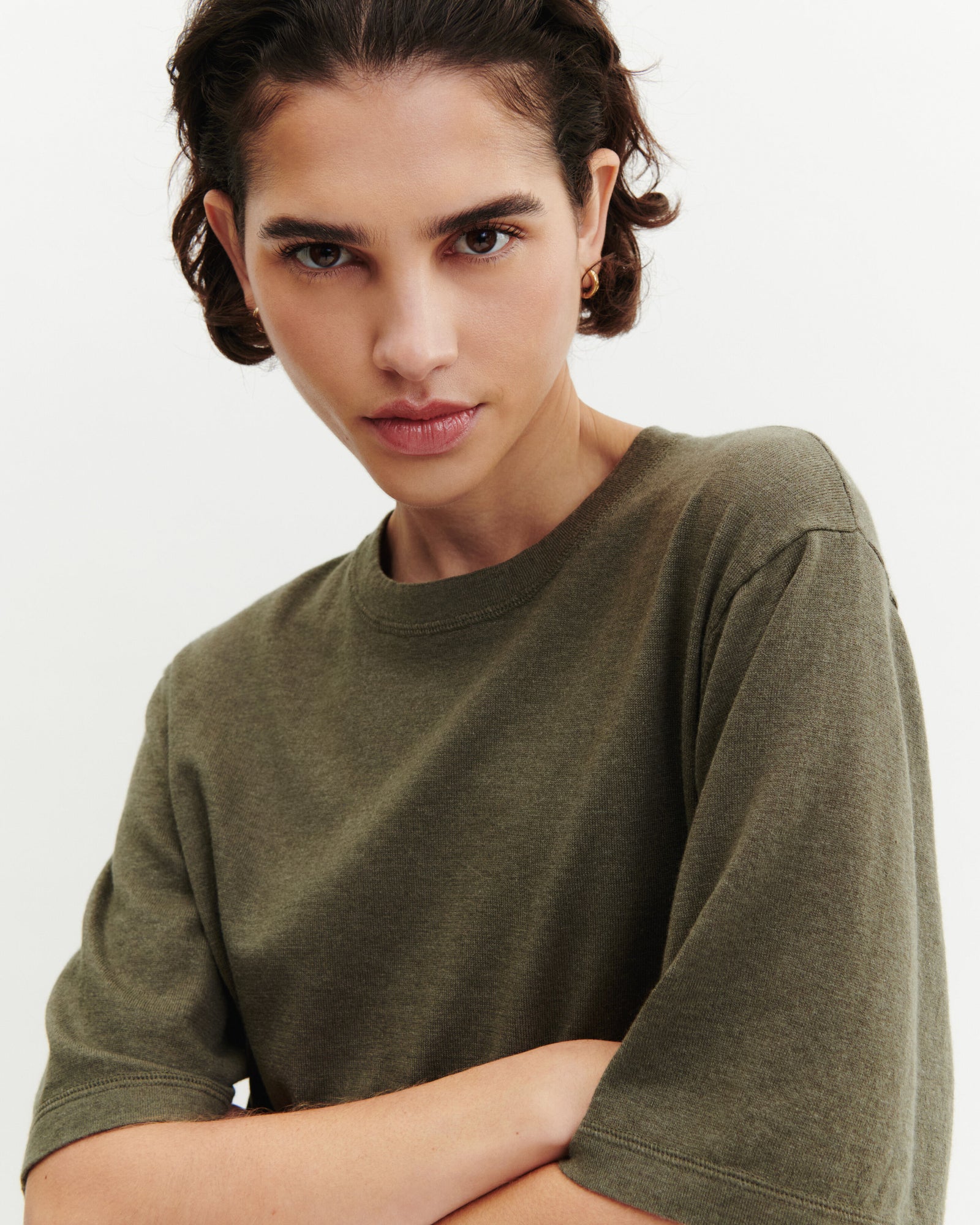 T-shirt ample-KAKI OMBRE-85% pima coton 15% cachemire