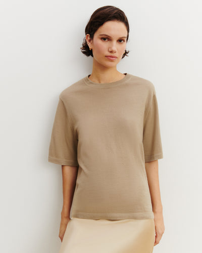 T-shirt ample Farah-BEIGE CENDRE-85% pima coton 15% cachemire