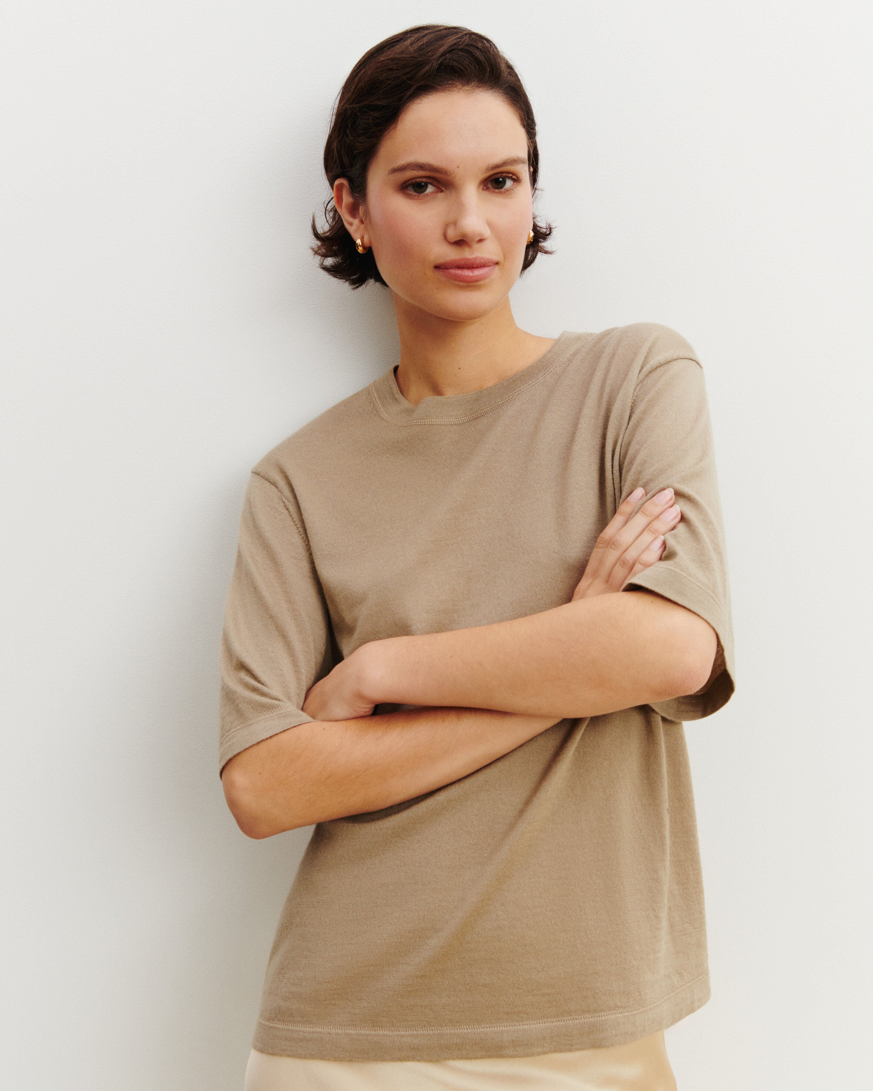 T-shirt ample Farah-BEIGE CENDRE-85% pima coton 15% cachemire