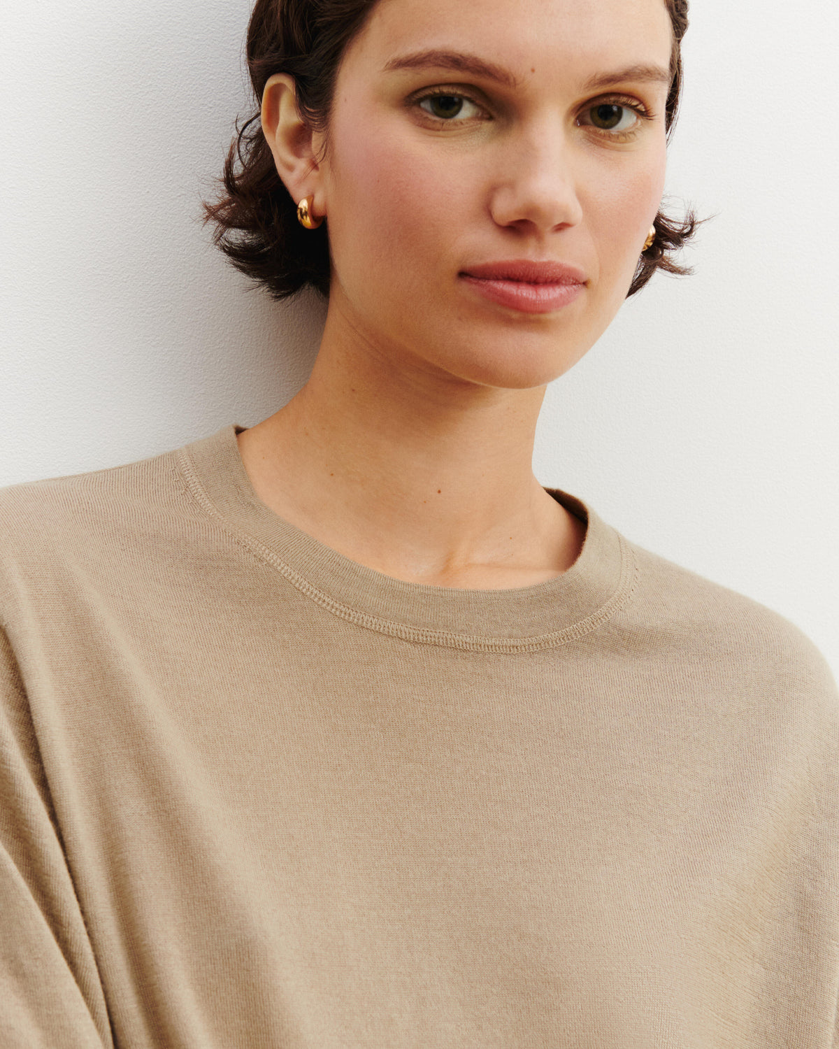 T-shirt ample Farah-BEIGE CENDRE-85% pima coton 15% cachemire
