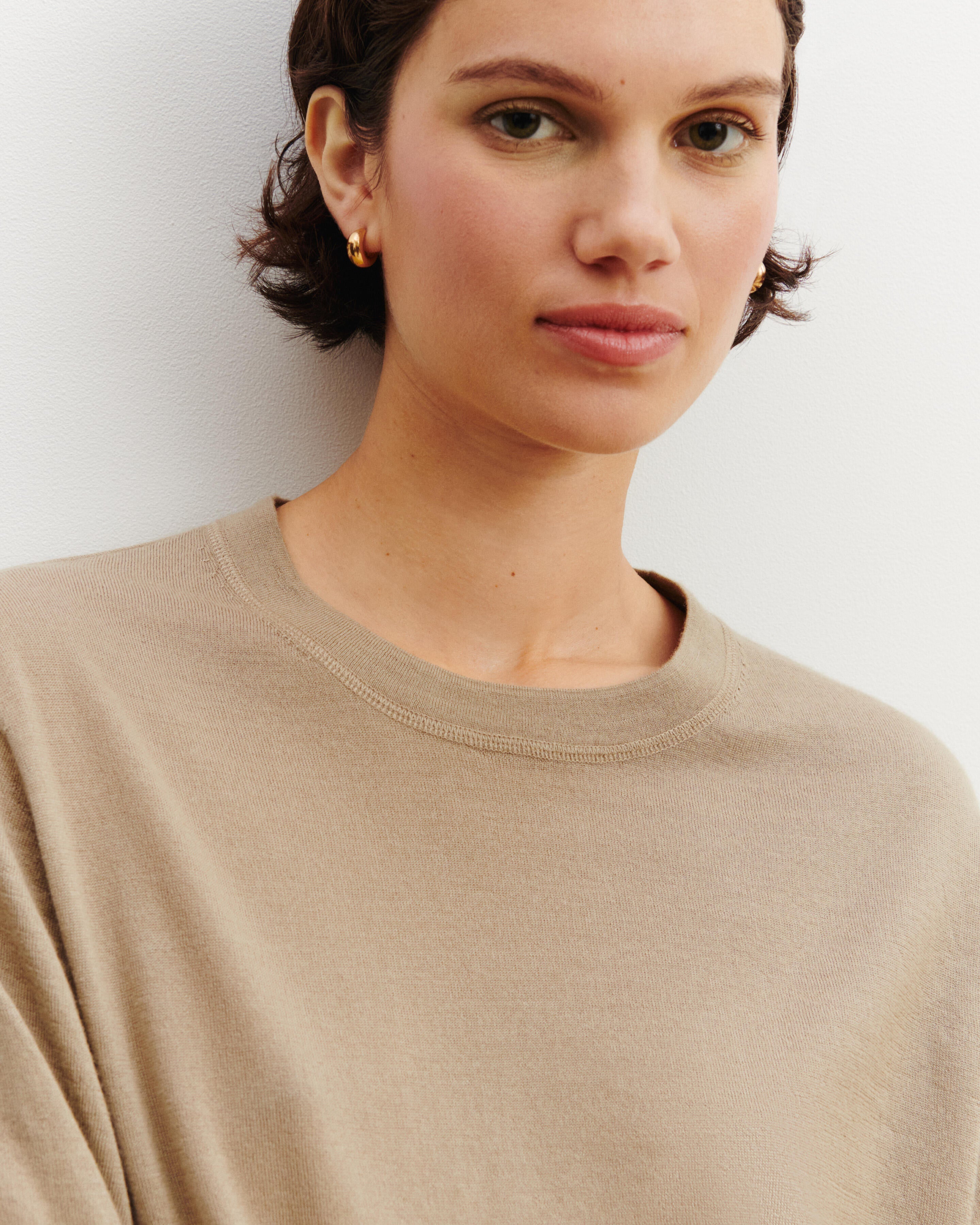 T-shirt ample Farah-BEIGE CENDRE-85% pima coton 15% cachemire