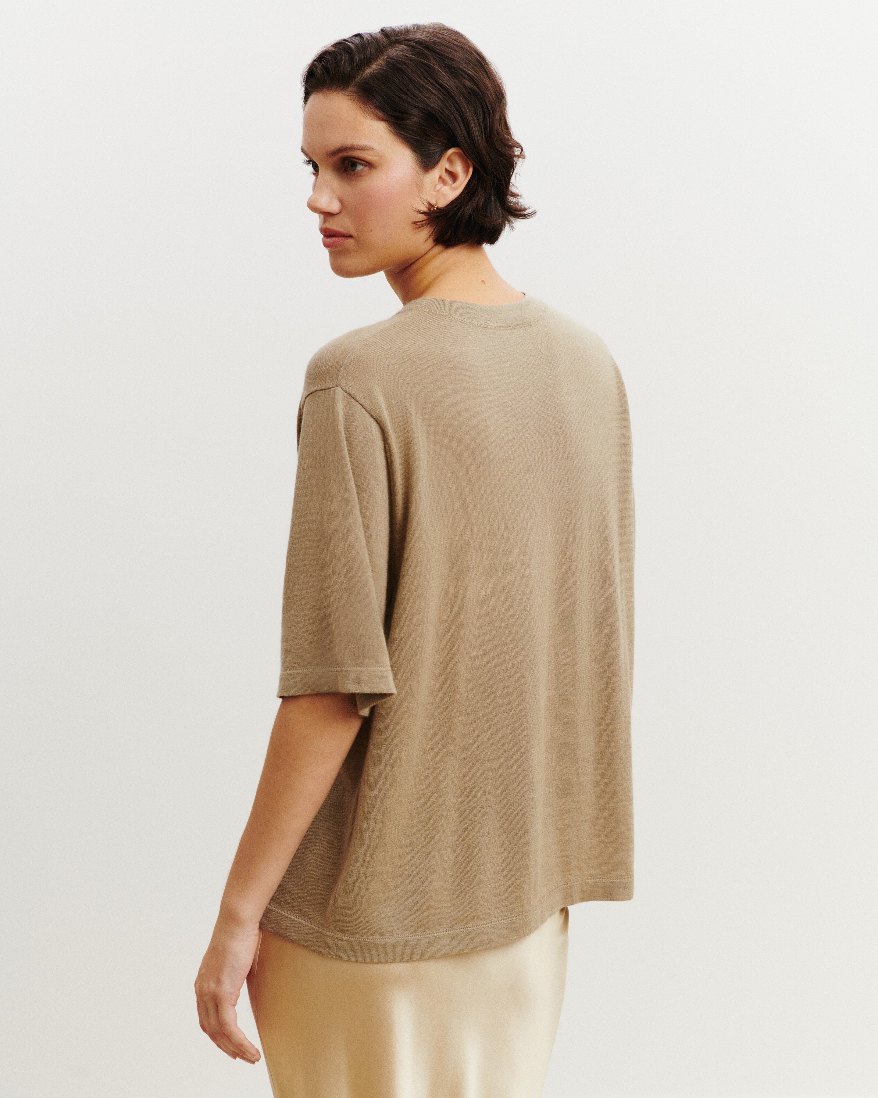 T-shirt ample Farah-BEIGE CENDRE-85% pima coton 15% cachemire