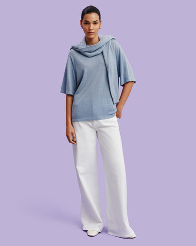 T-shirt ample-BLEU GLACIER-85% pima coton 15% cachemire