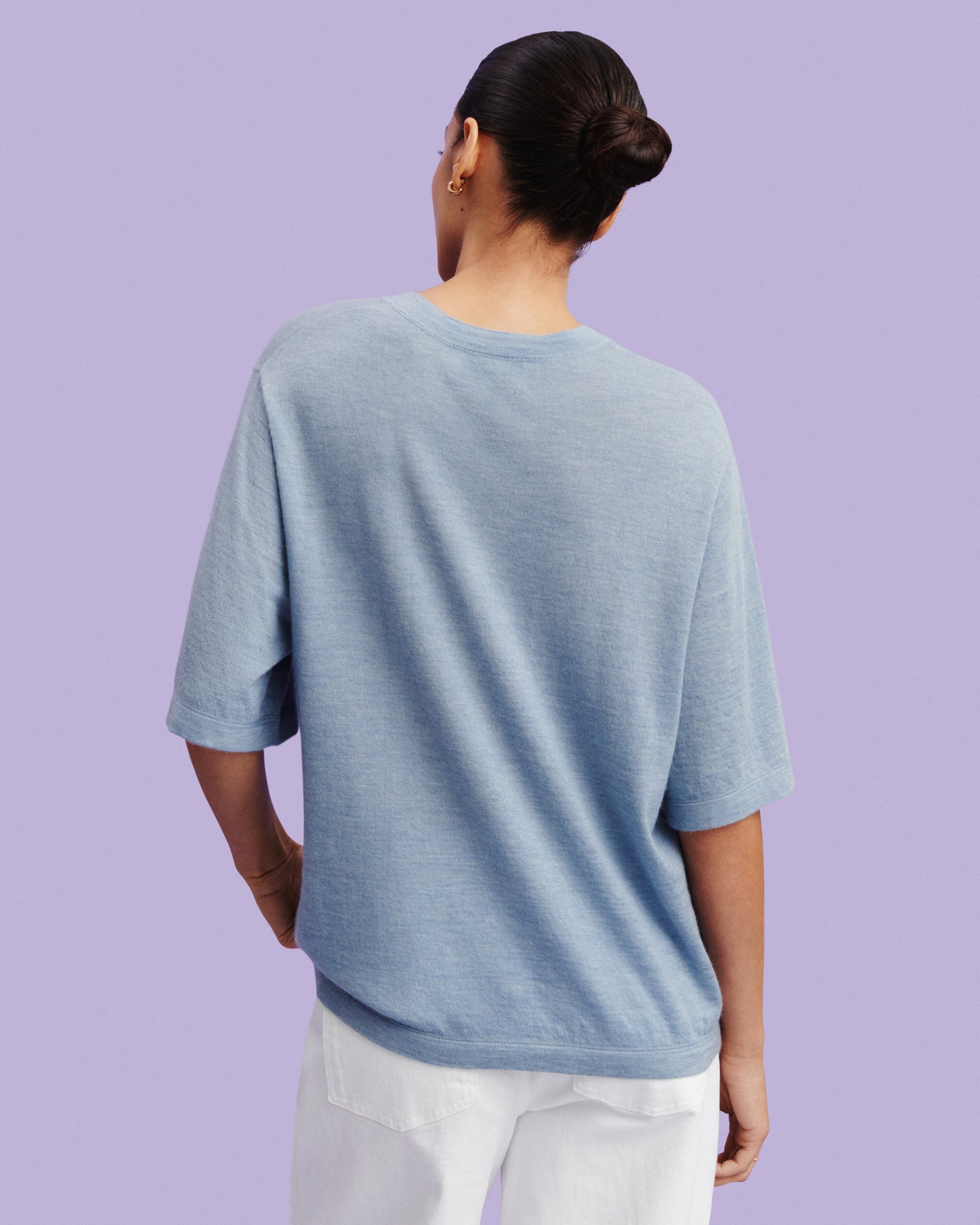 T-shirt ample-BLEU GLACIER-85% pima coton 15% cachemire