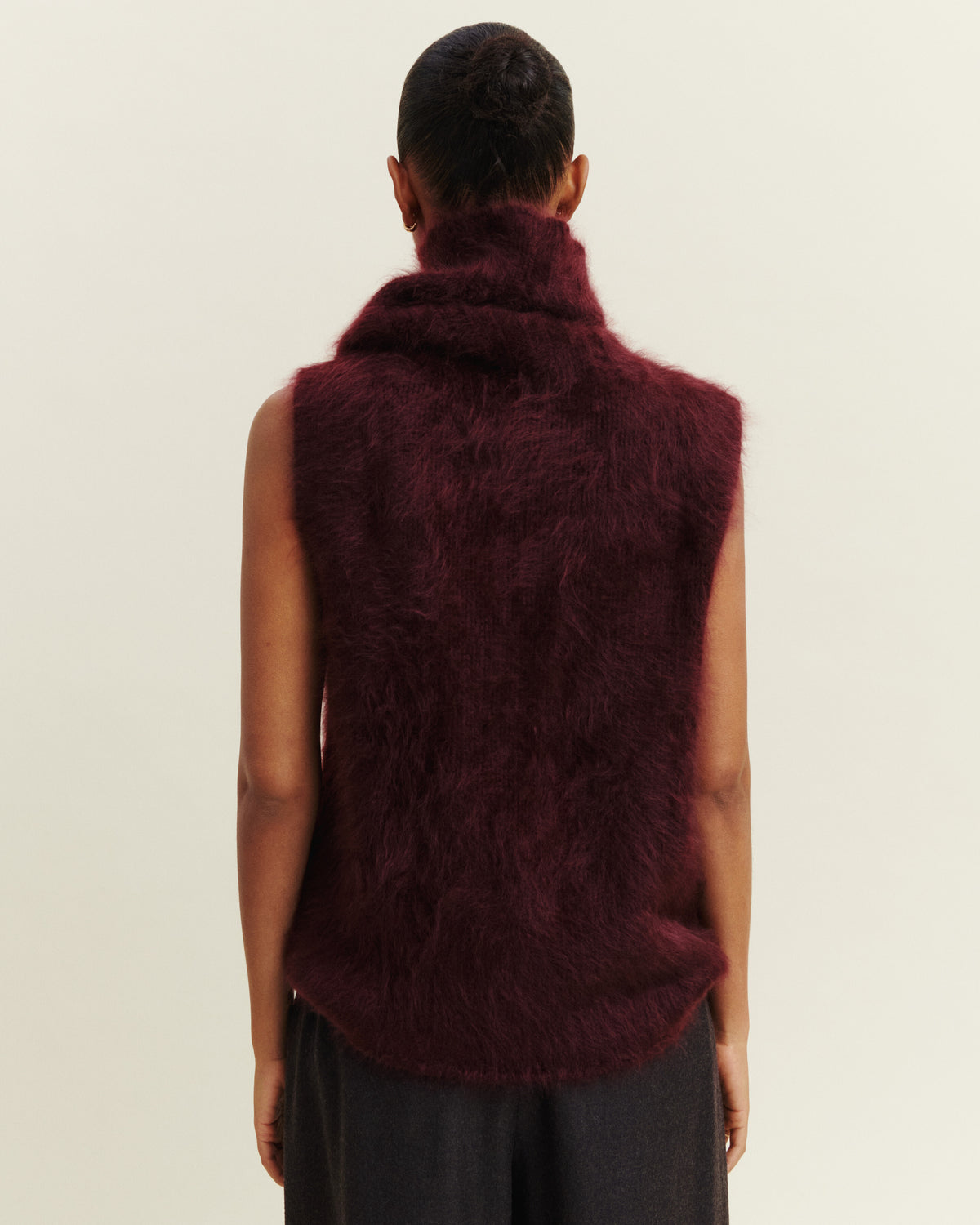 Pull sans manches brossé-GRENAT-100% cachemire