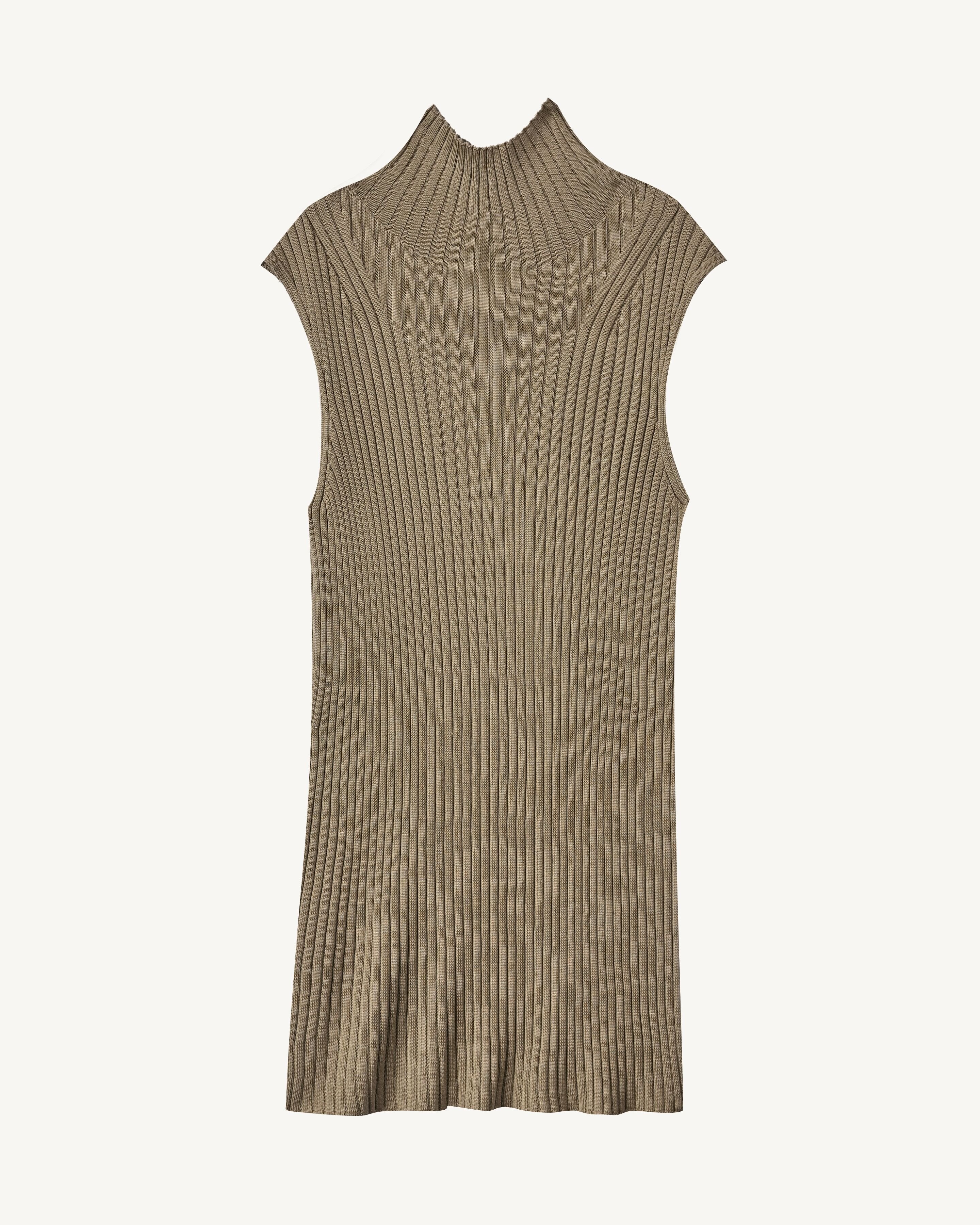 Top fluide à côtes-BEIGE CENDRE-85% soie 15% cachemire