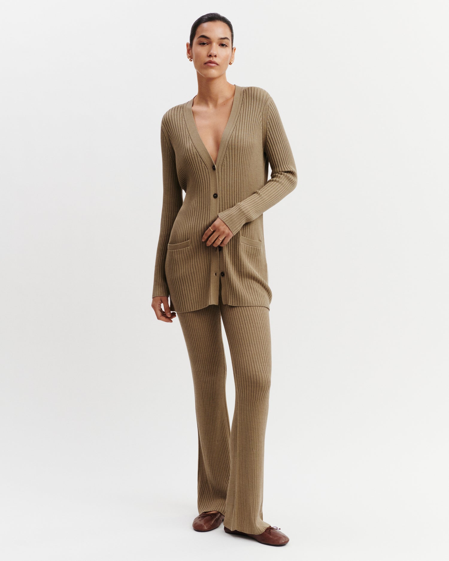 Gilet fluide à côtes-BEIGE CENDRE-85% soie 15% cachemire