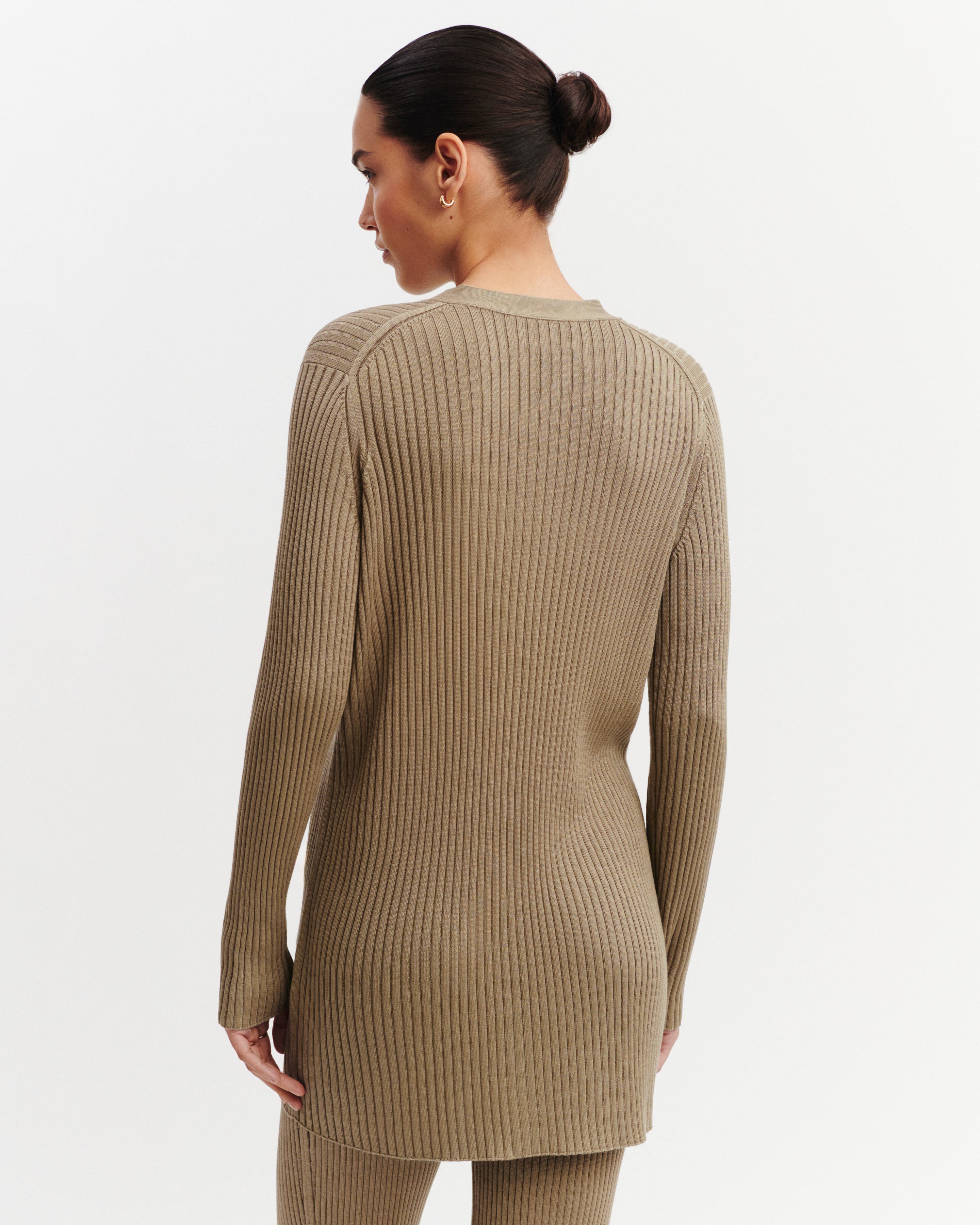 Gilet fluide à côtes-BEIGE CENDRE-85% soie 15% cachemire