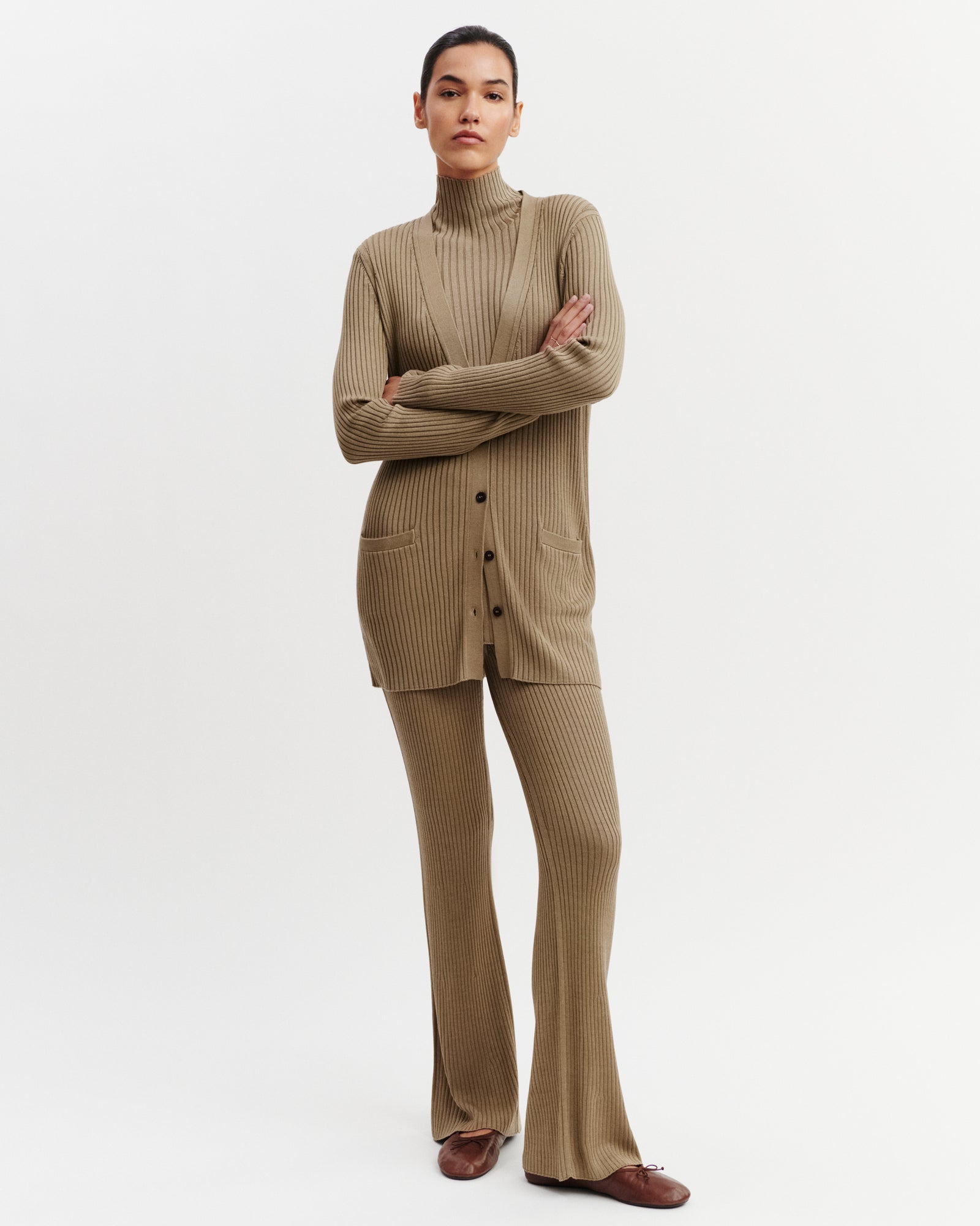 Gilet fluide à côtes-BEIGE CENDRE-85% soie 15% cachemire