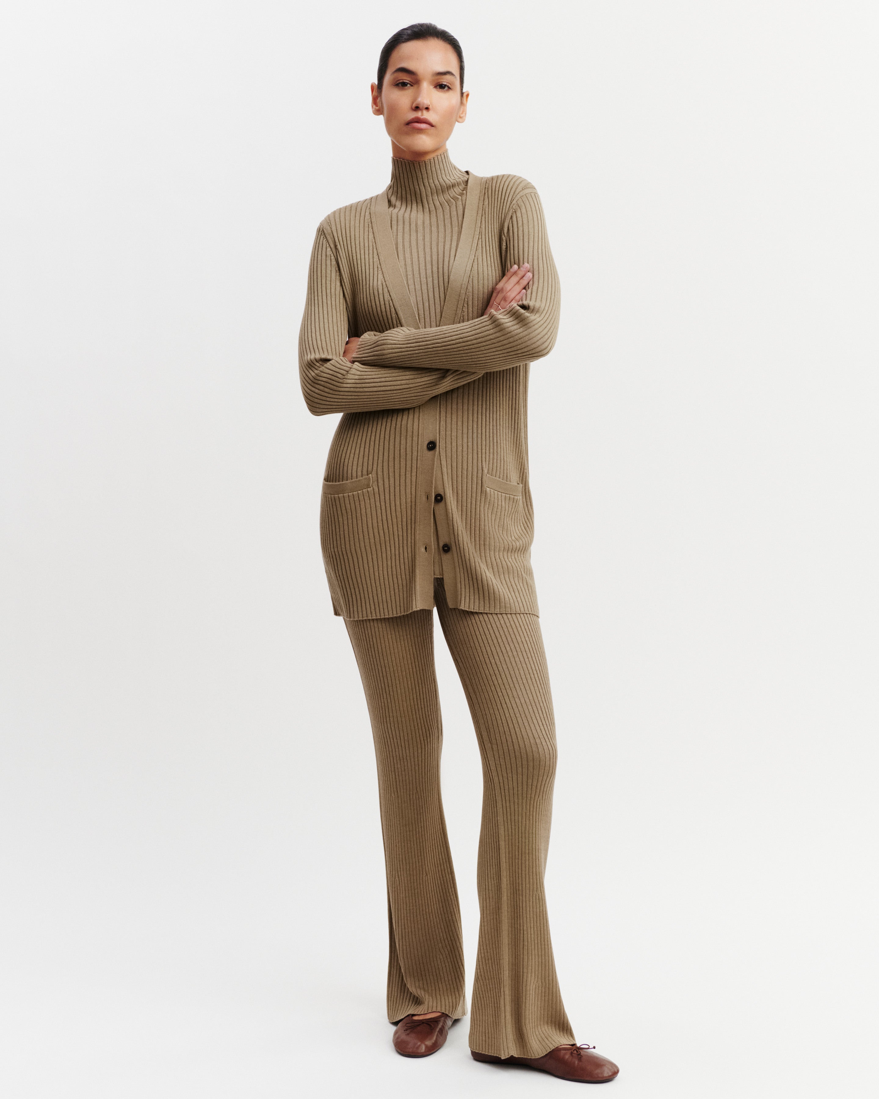 Gilet fluide à côtes-BEIGE CENDRE-85% soie 15% cachemire