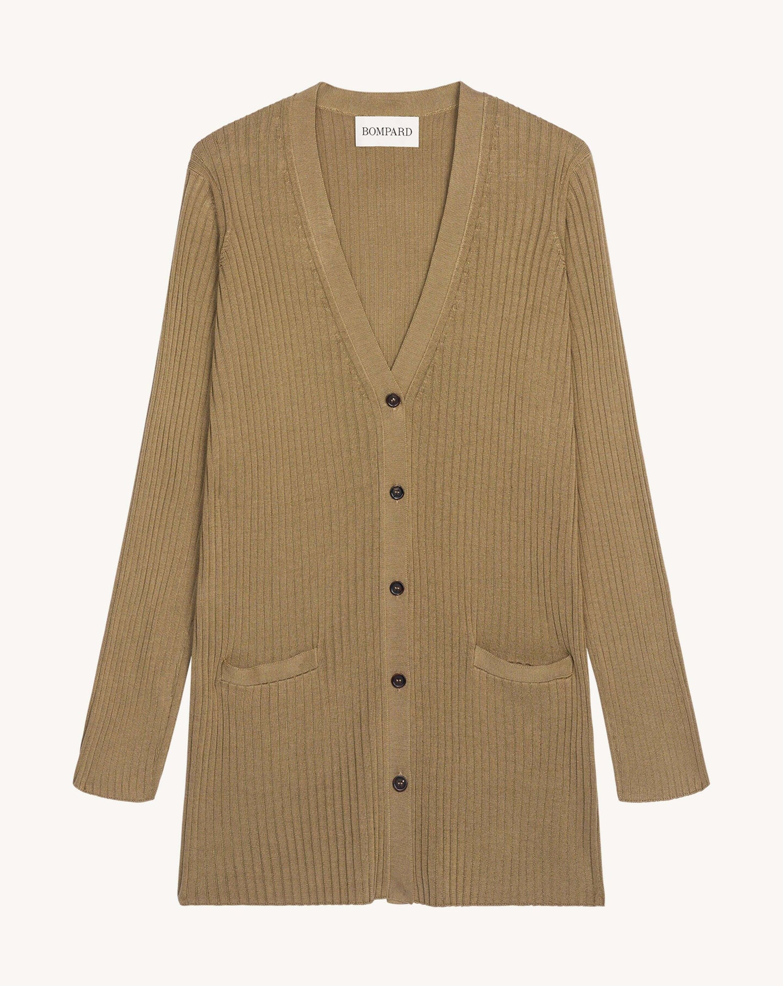 Gilet fluide à côtes-BEIGE CENDRE-85% soie 15% cachemire