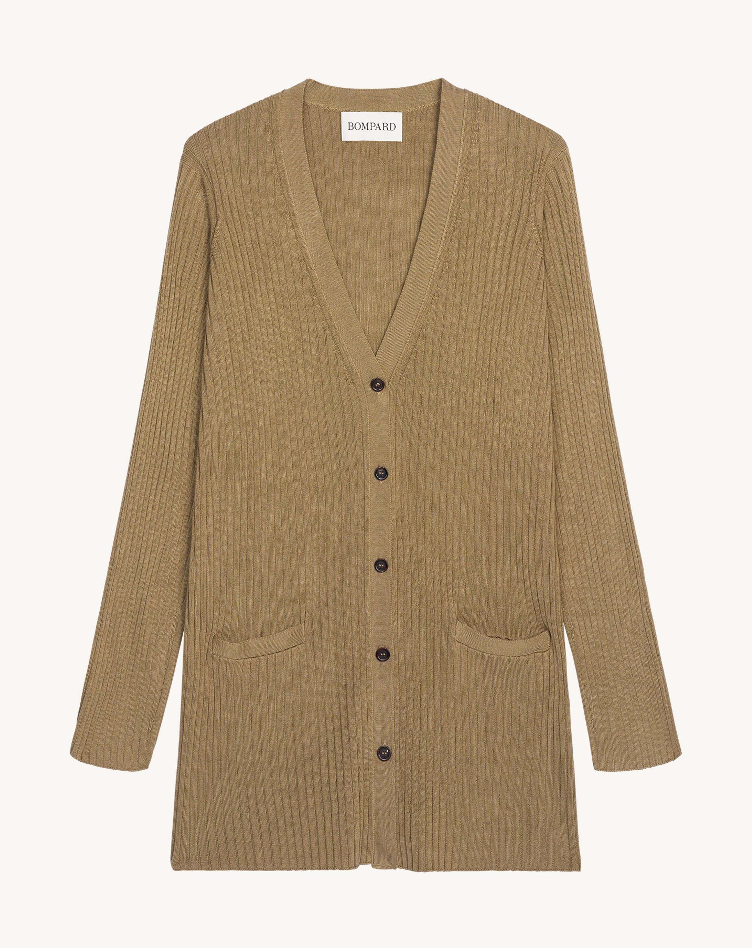 Gilet fluide à côtes-BEIGE CENDRE-85% soie 15% cachemire