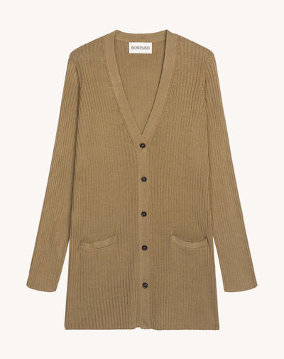 Gilet fluide à côtes-BEIGE CENDRE-85% soie 15% cachemire