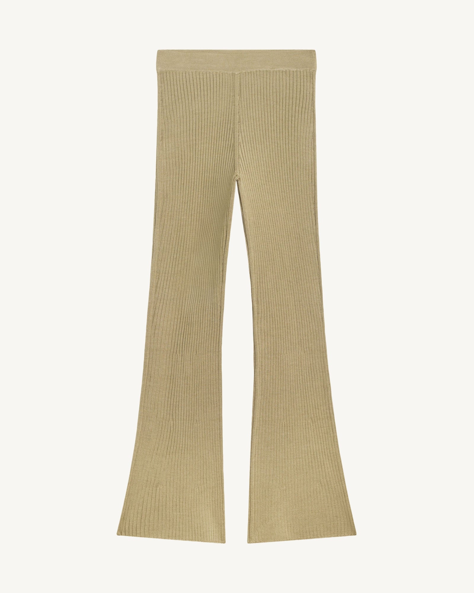 Pantalon fluide à côtes-BEIGE CENDRE-85% soie 15% cachemire