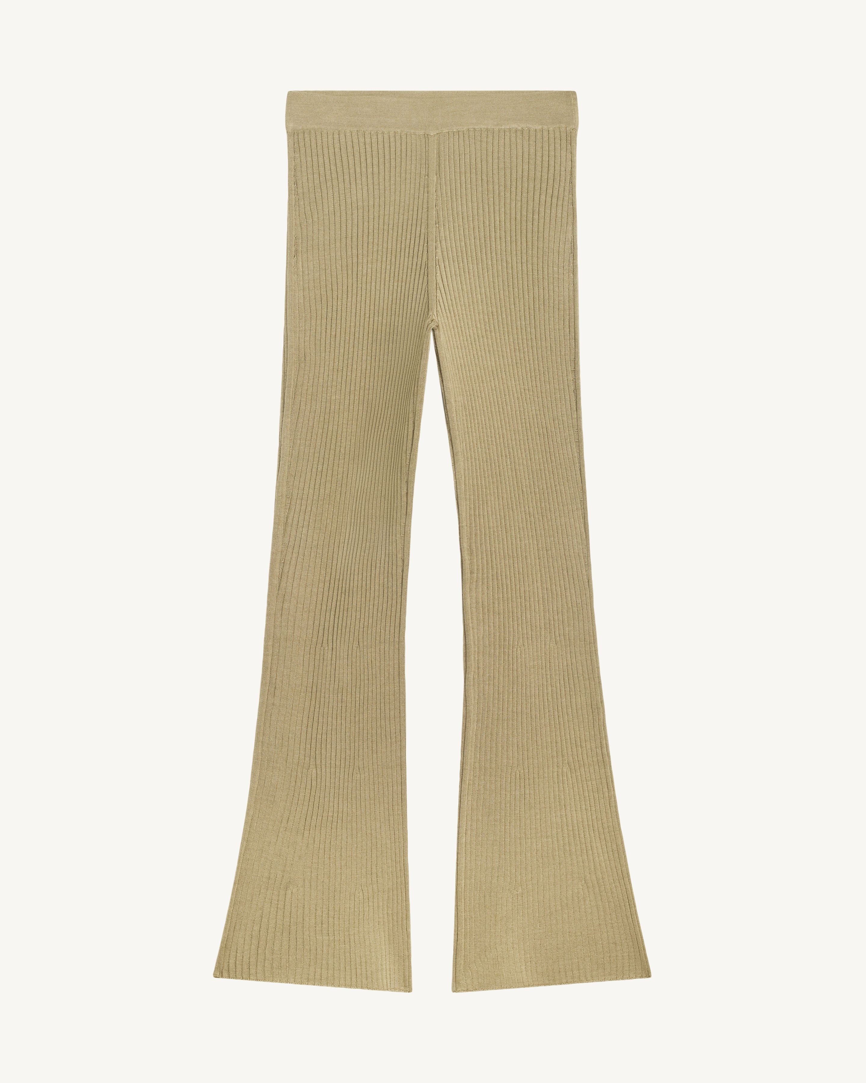 Pantalon fluide à côtes-BEIGE CENDRE-85% soie 15% cachemire