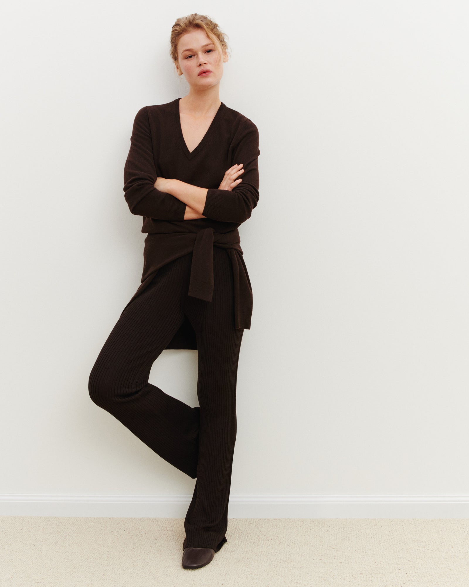 Pantalon fluide à côtes-RISTRETTO-85% soie 15% cachemire