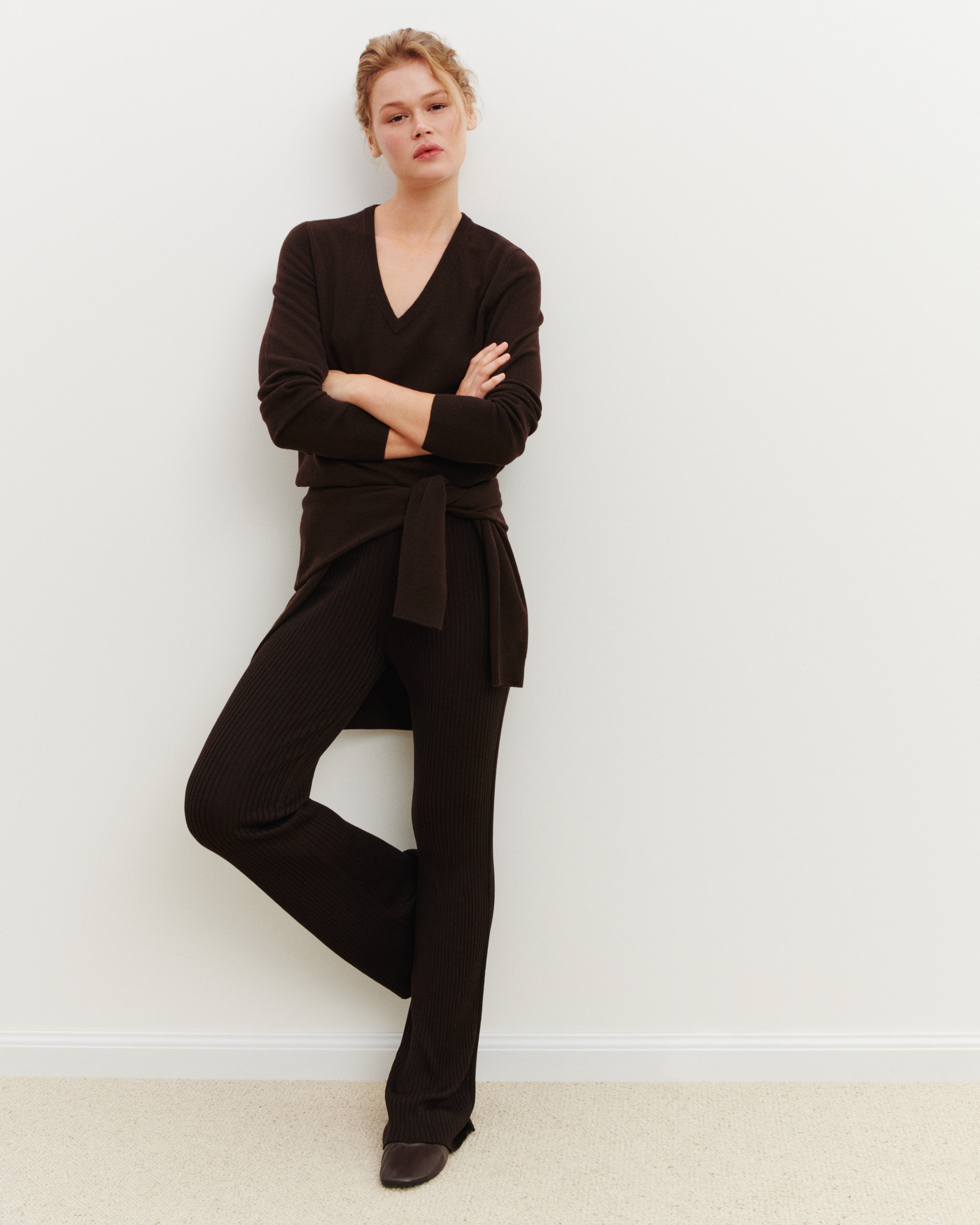 Pantalon fluide à côtes-RISTRETTO-85% soie 15% cachemire