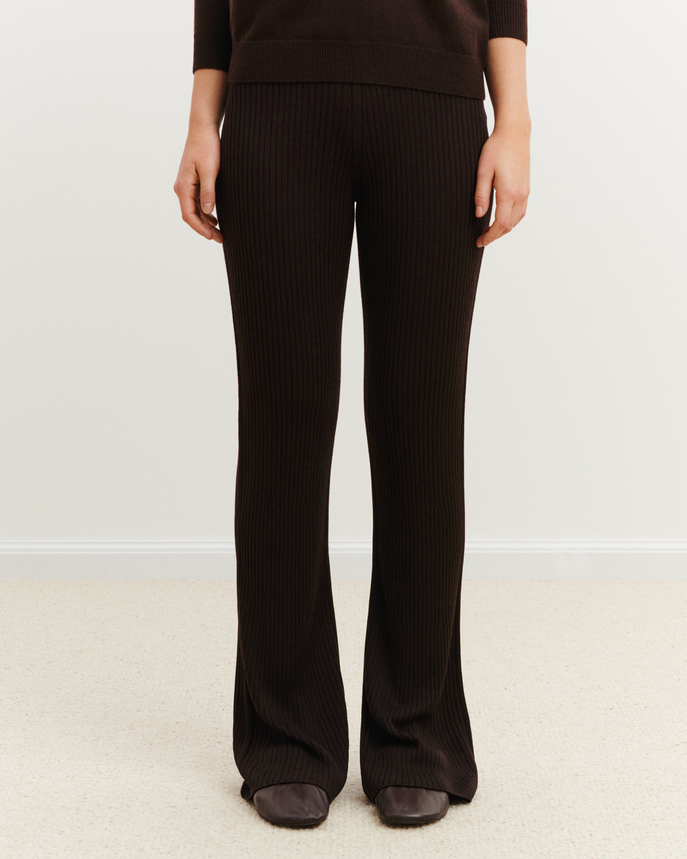 Pantalon fluide à côtes-RISTRETTO-85% soie 15% cachemire