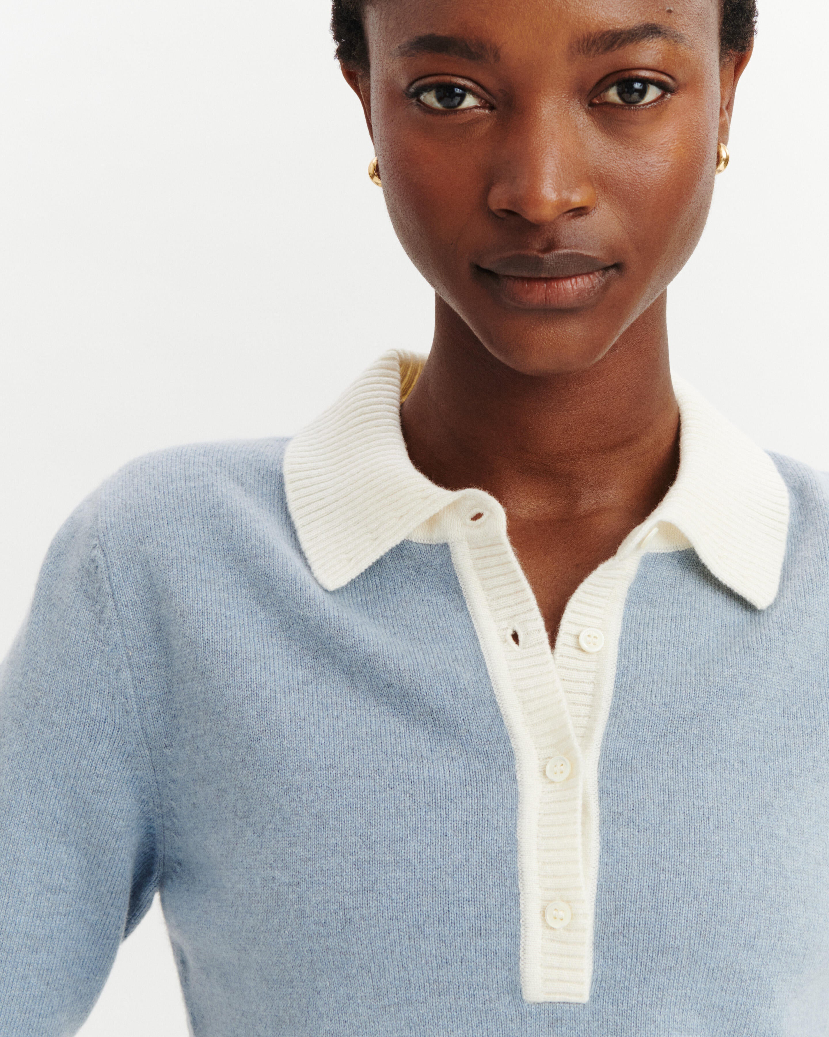 Polo bicolore-BLEU GLACIER/NATUREL-100% cachemire