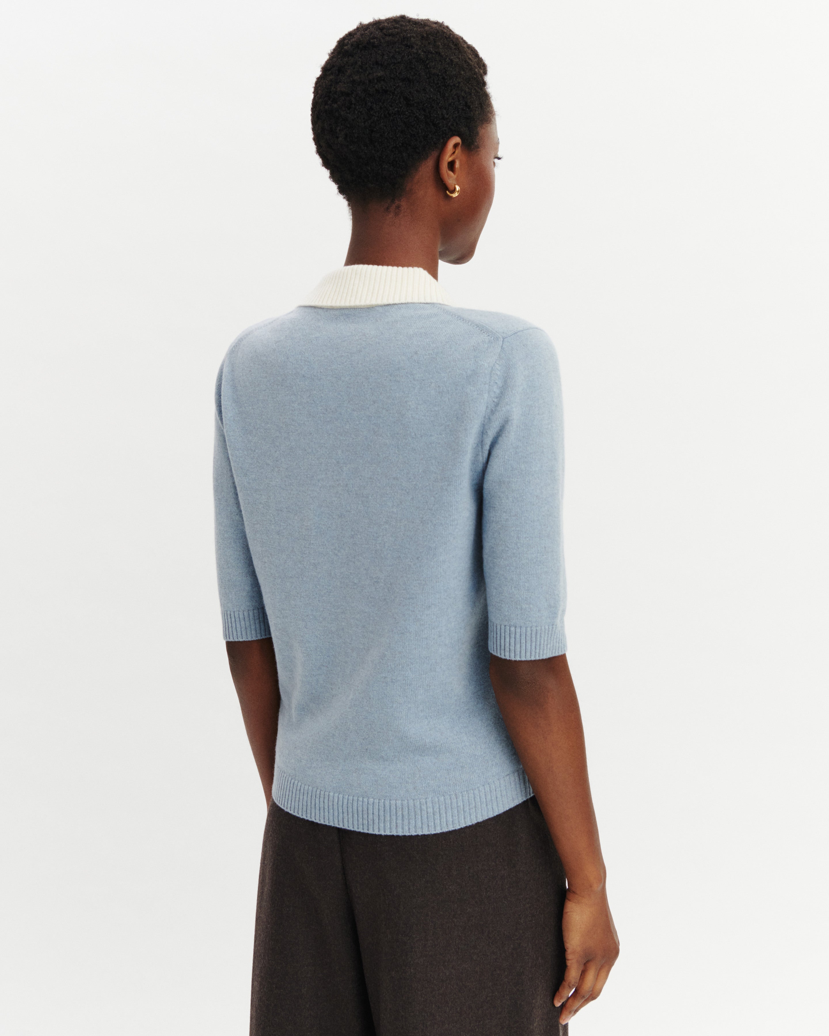 Polo bicolore-BLEU GLACIER/NATUREL-100% cachemire