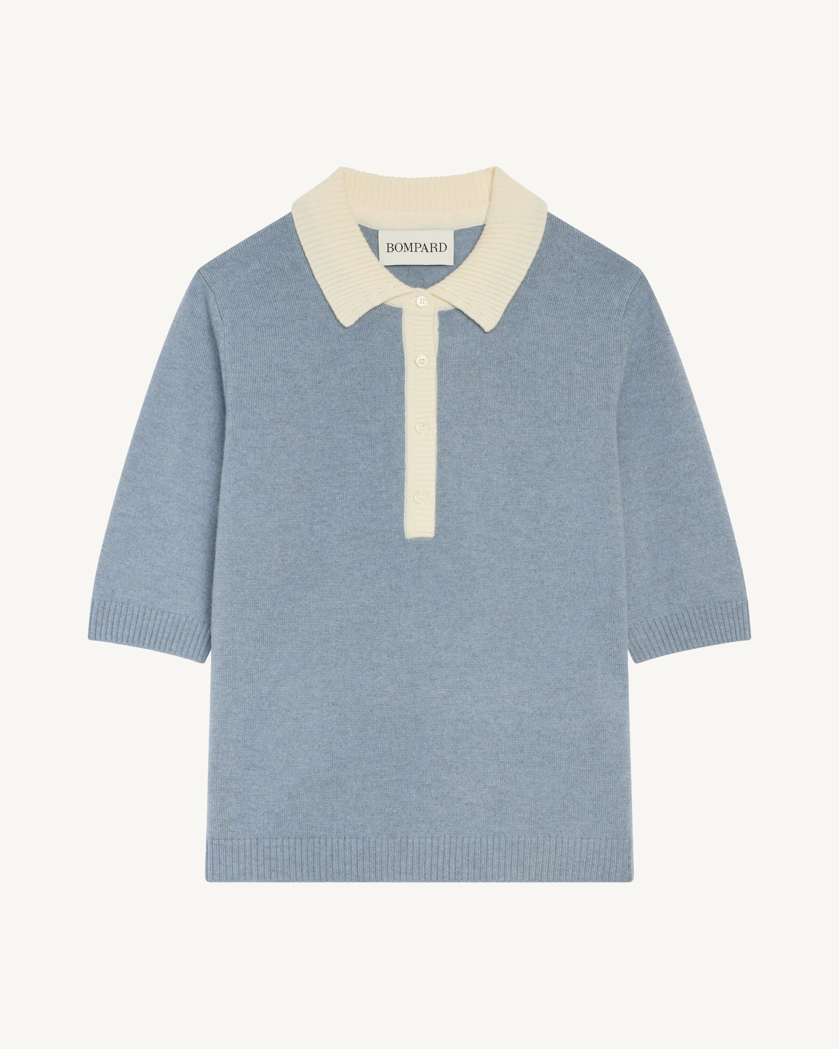 Polo bicolore-BLEU GLACIER/NATUREL-100% cachemire