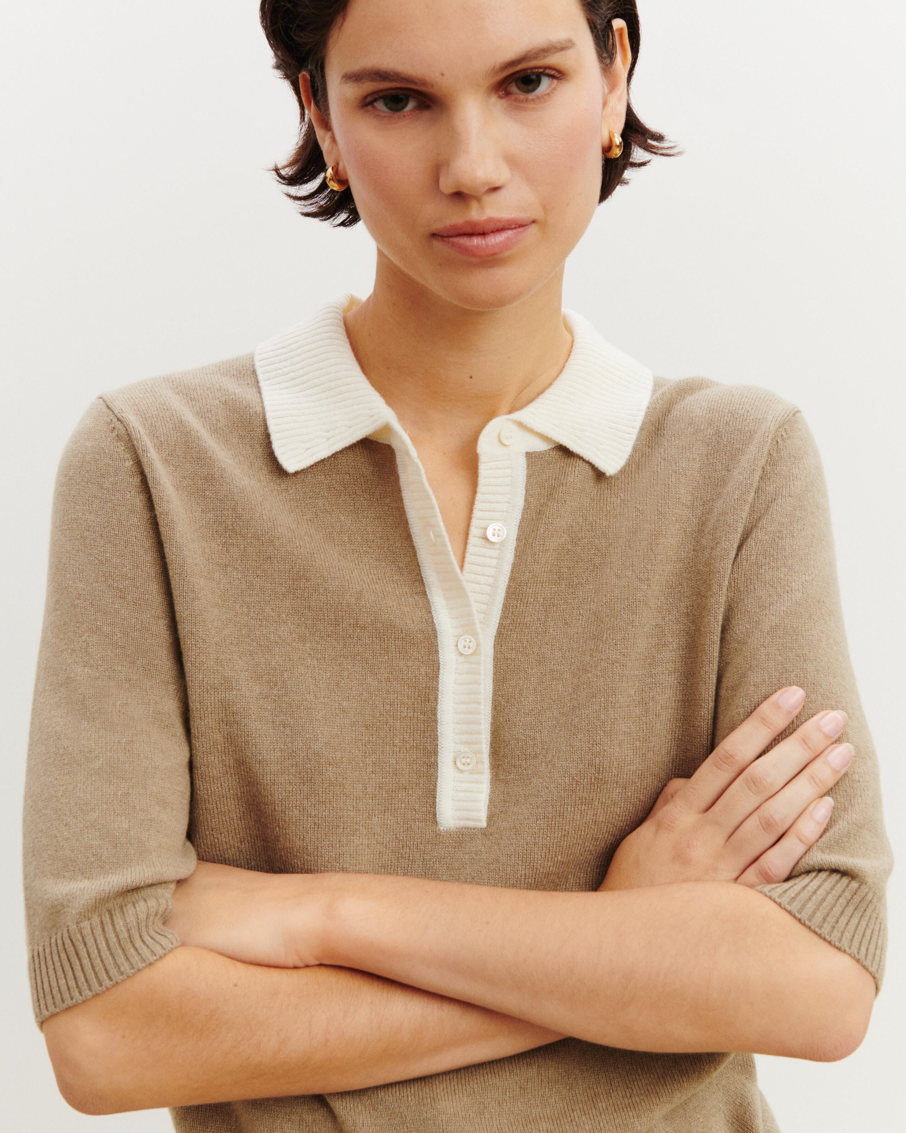 Polo bicolore-BEIGE CENDRE/NATUREL-100% cachemire
