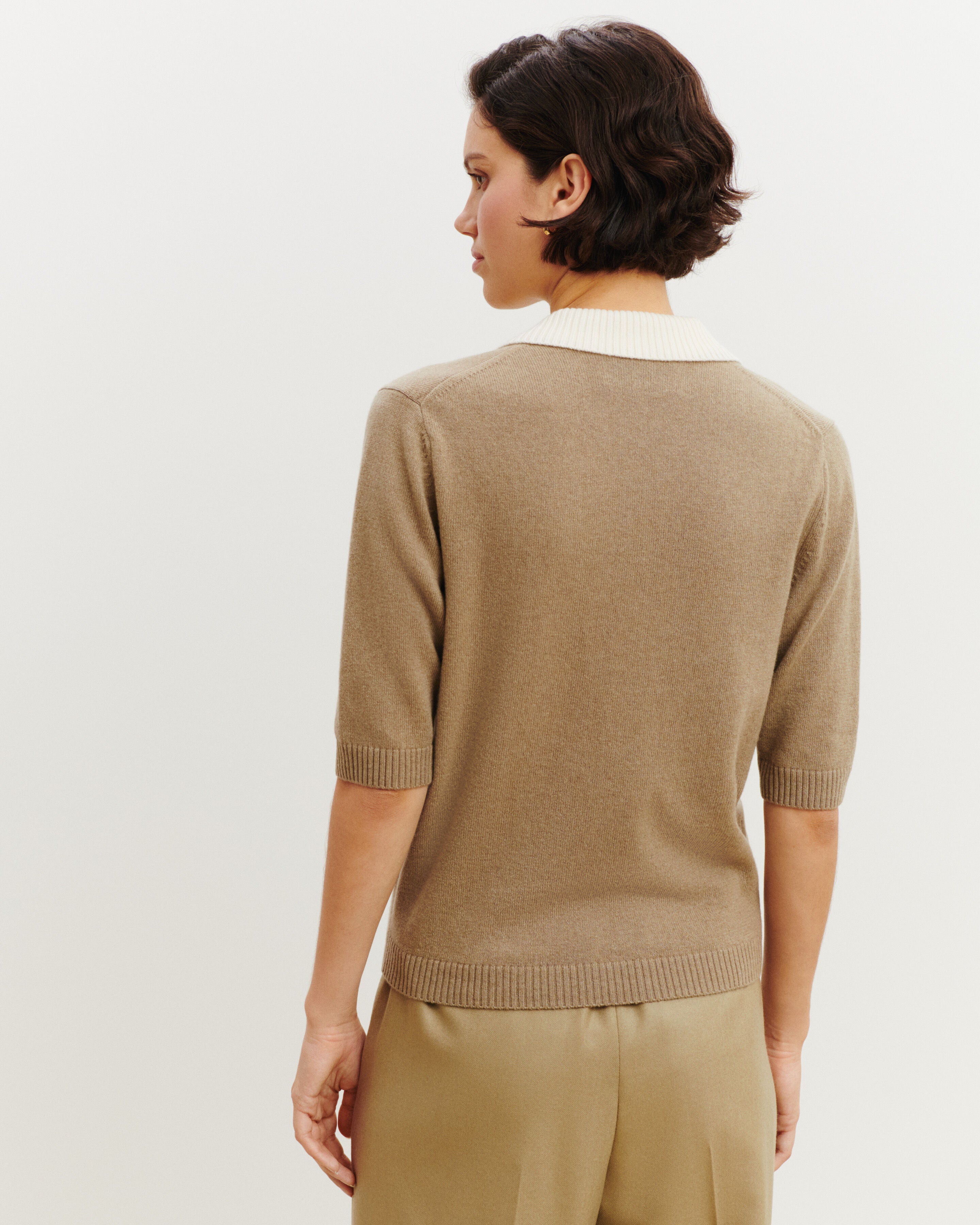 Polo bicolore-BEIGE CENDRE/NATUREL-100% cachemire