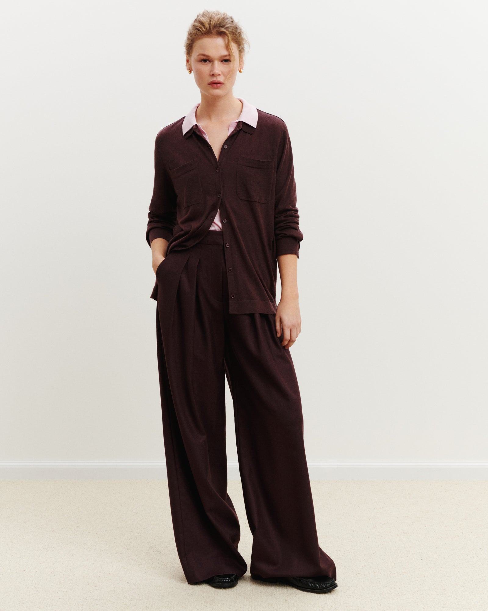 Chemise en maille fluide-GRENAT FONCE-60% : laine; 30% : soie; 10% : cachemire