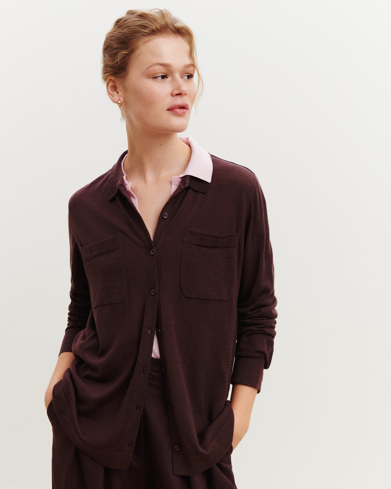 Chemise en maille fluide-GRENAT FONCE-60% : laine; 30% : soie; 10% : cachemire