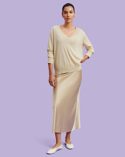 Fluid knit V-neck pullover
