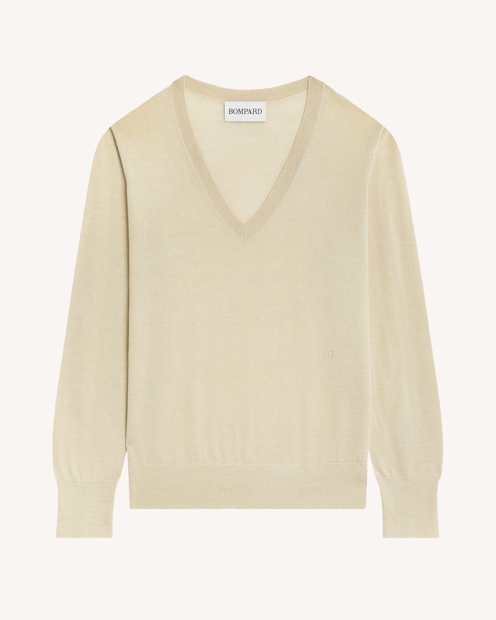 Pull V en maille fluide-ECRU VINTAGE-60% : laine; 30% : soie; 10% : cachemire