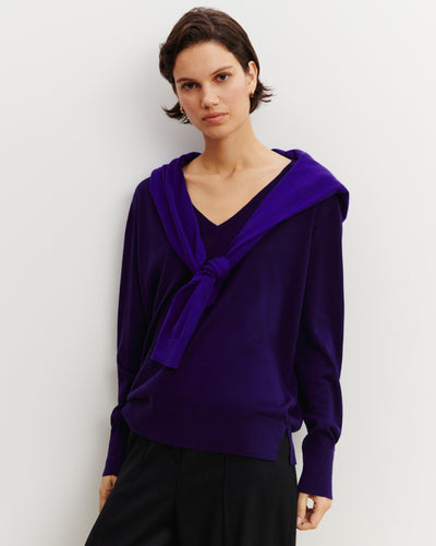 Pull V en maille fluide-ULTRAVIOLET FONCE-60% : laine; 30% : soie; 10% : cachemire
