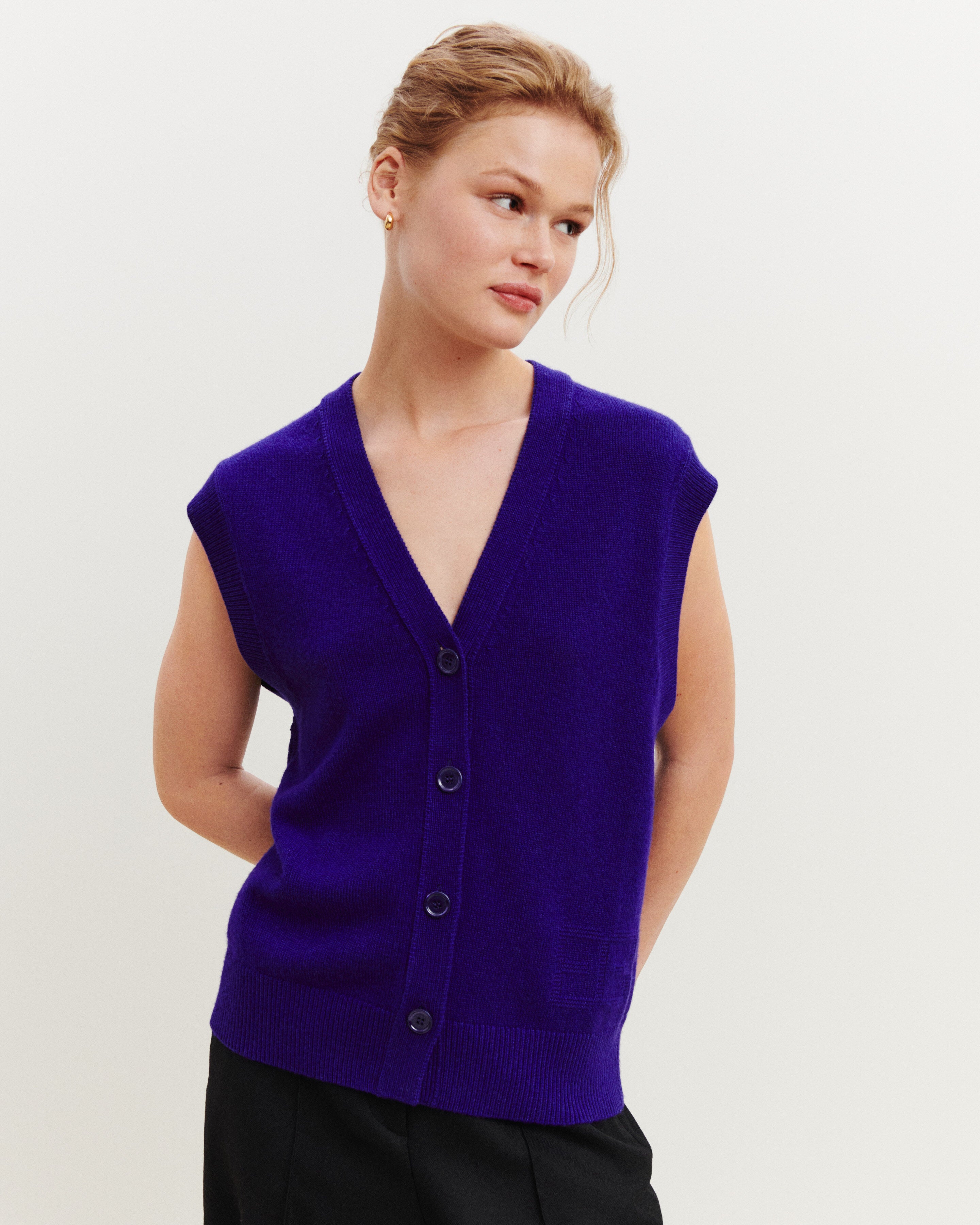 Gilet monogramme-ULTRAVIOLET-70% cachemire 30% soie