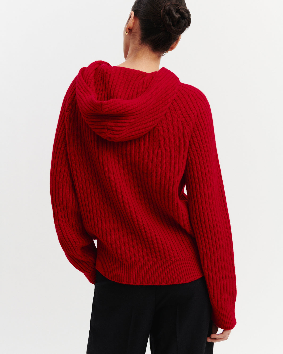 Pull à capuche à côtes-ROUGE QUARANTE-100% cachemire