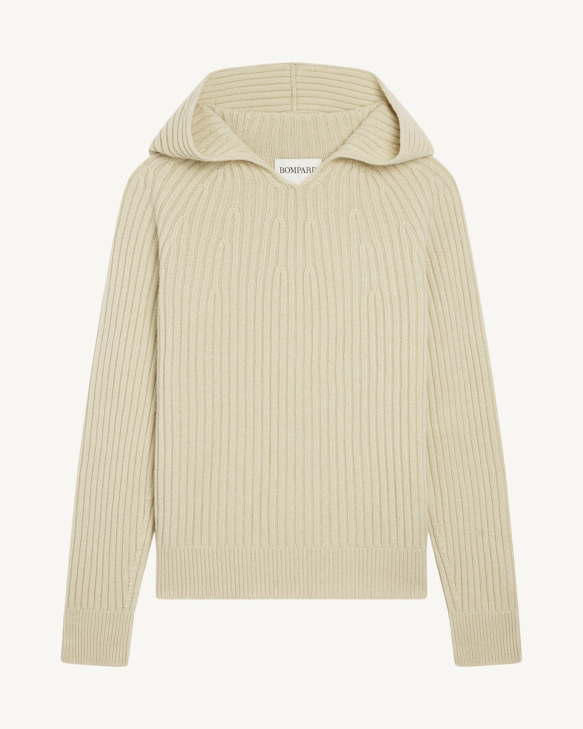 Pull à capuche à côtes-ECRU VINTAGE-100% cachemire