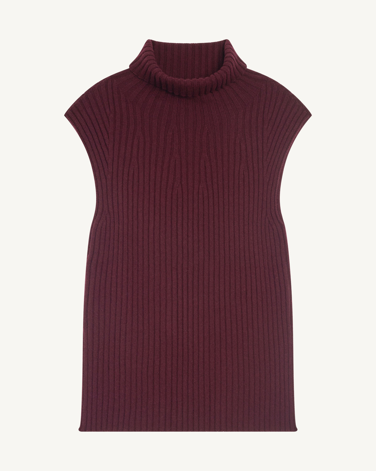 Pull sans manches à côtes-GRENAT-100% cachemire