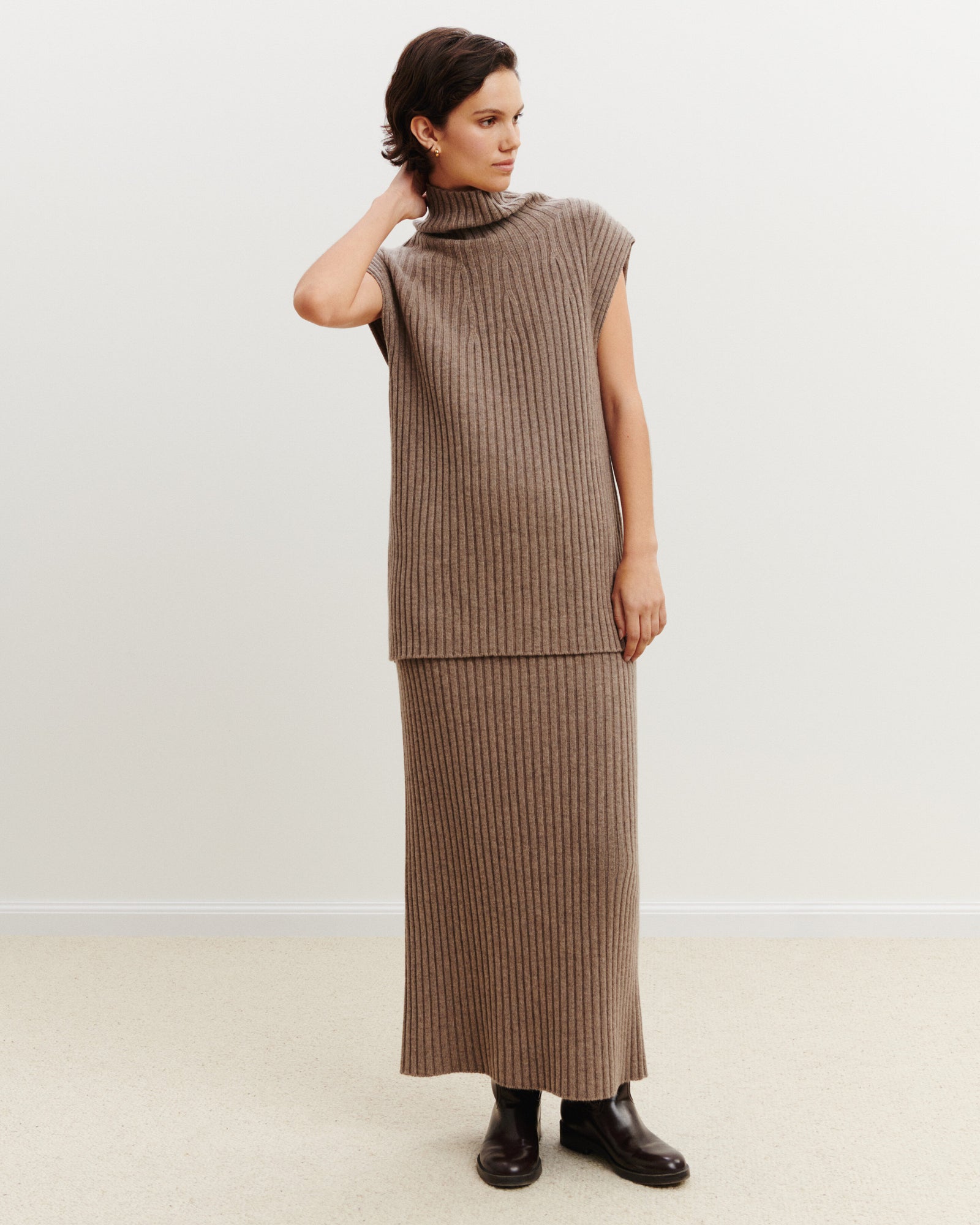 Pull sans manches à côtes-MILLET-100% cachemire
