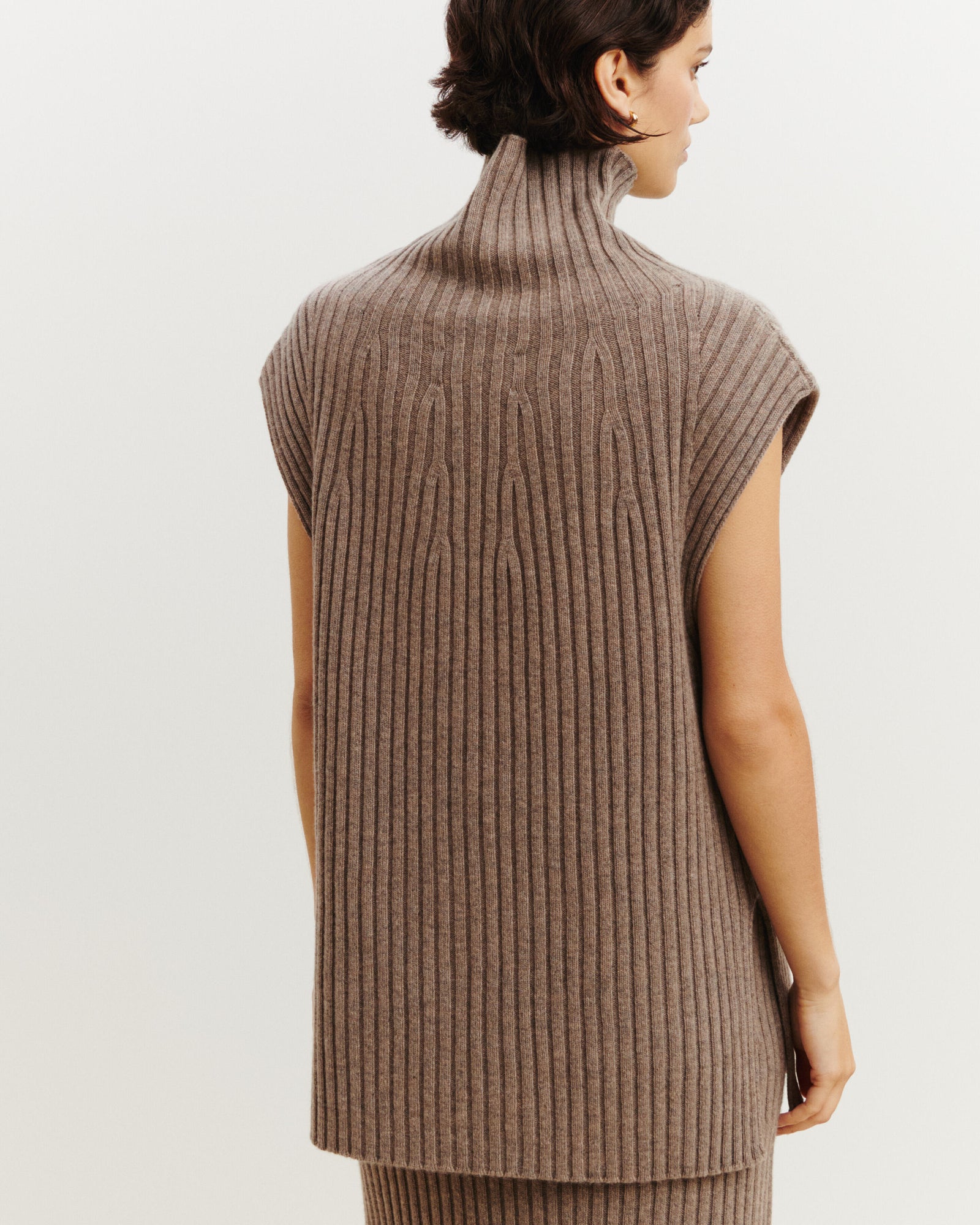 Pull sans manches à côtes-MILLET-100% cachemire
