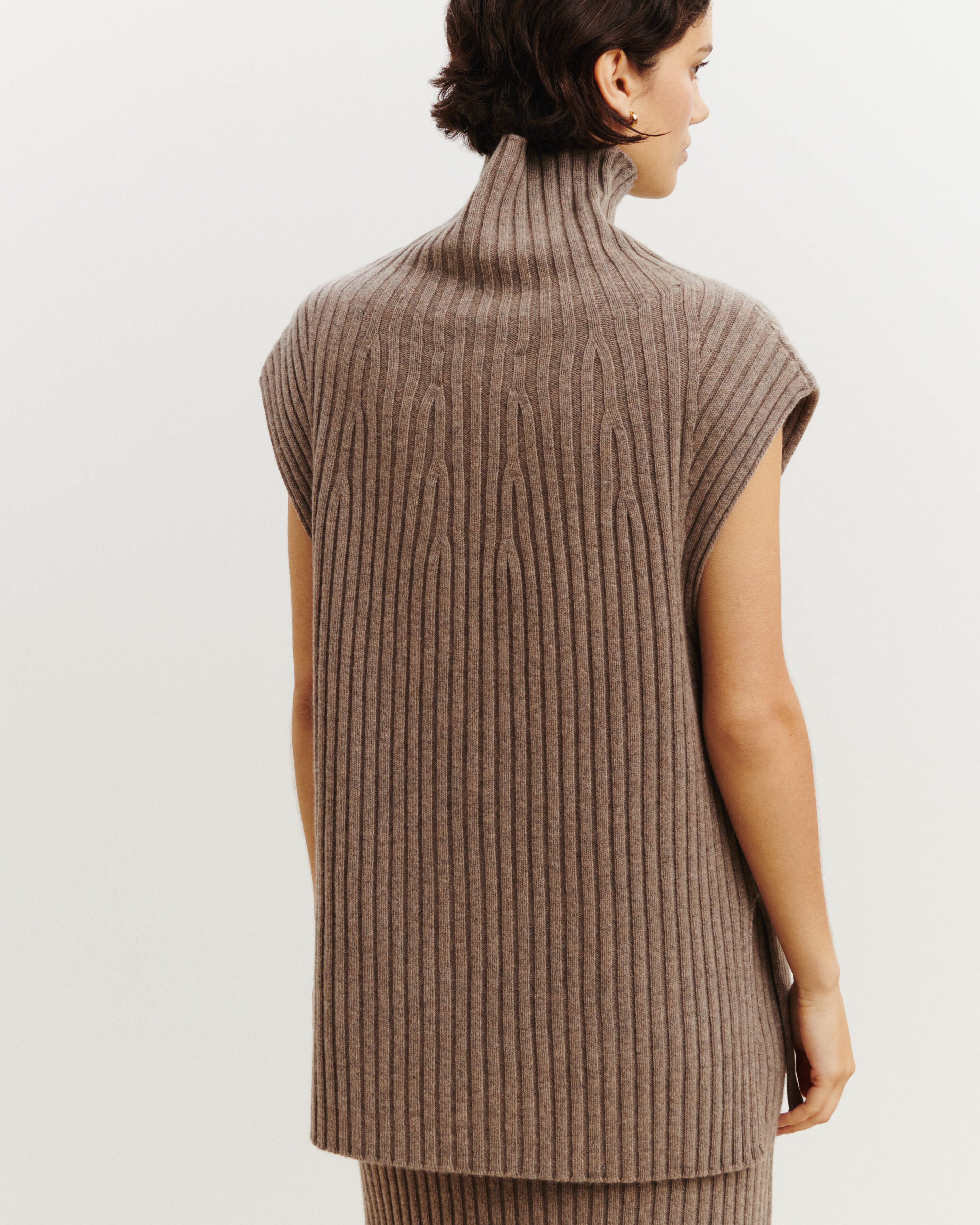 Pull sans manches à côtes-MILLET-100% cachemire