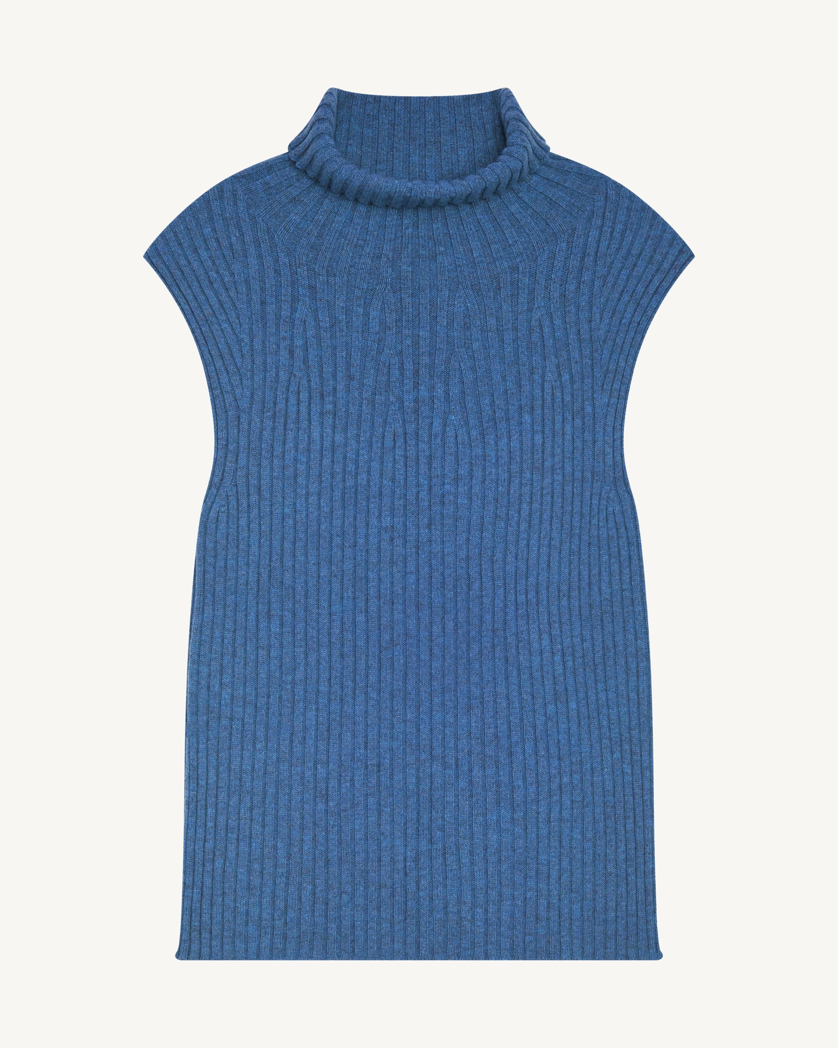 Pull sans manches à côtes-BLEU DE DELFT-100% cachemire