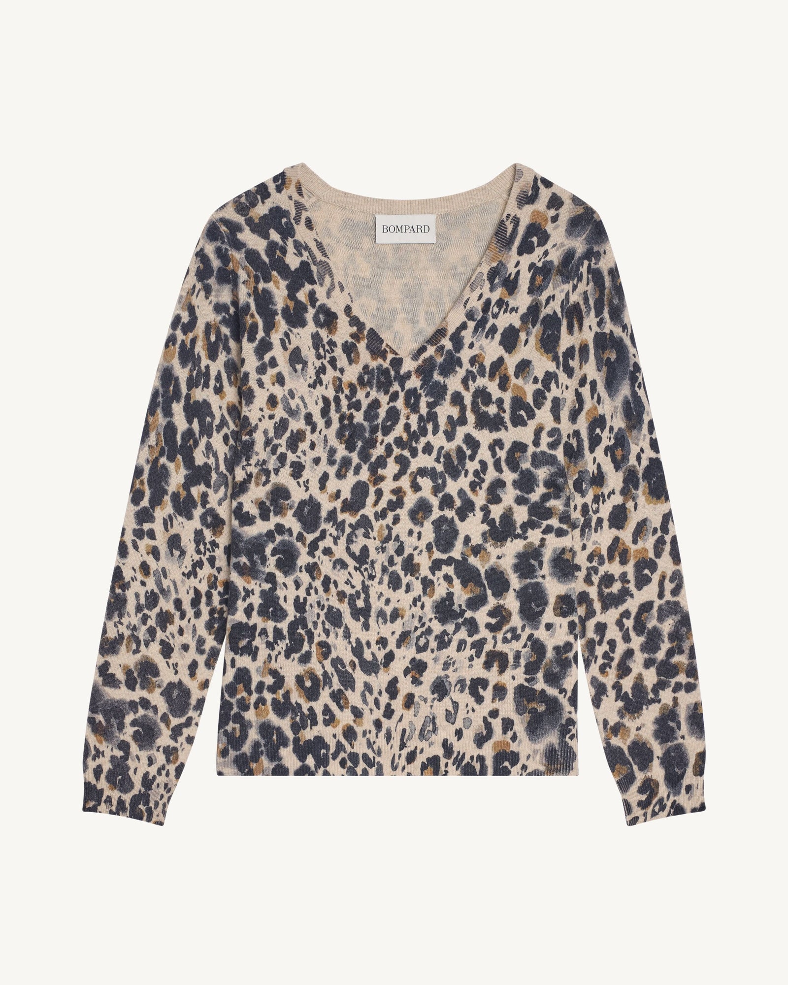 Pull col V léopard-AVOINE-70% cachemire 30% soie