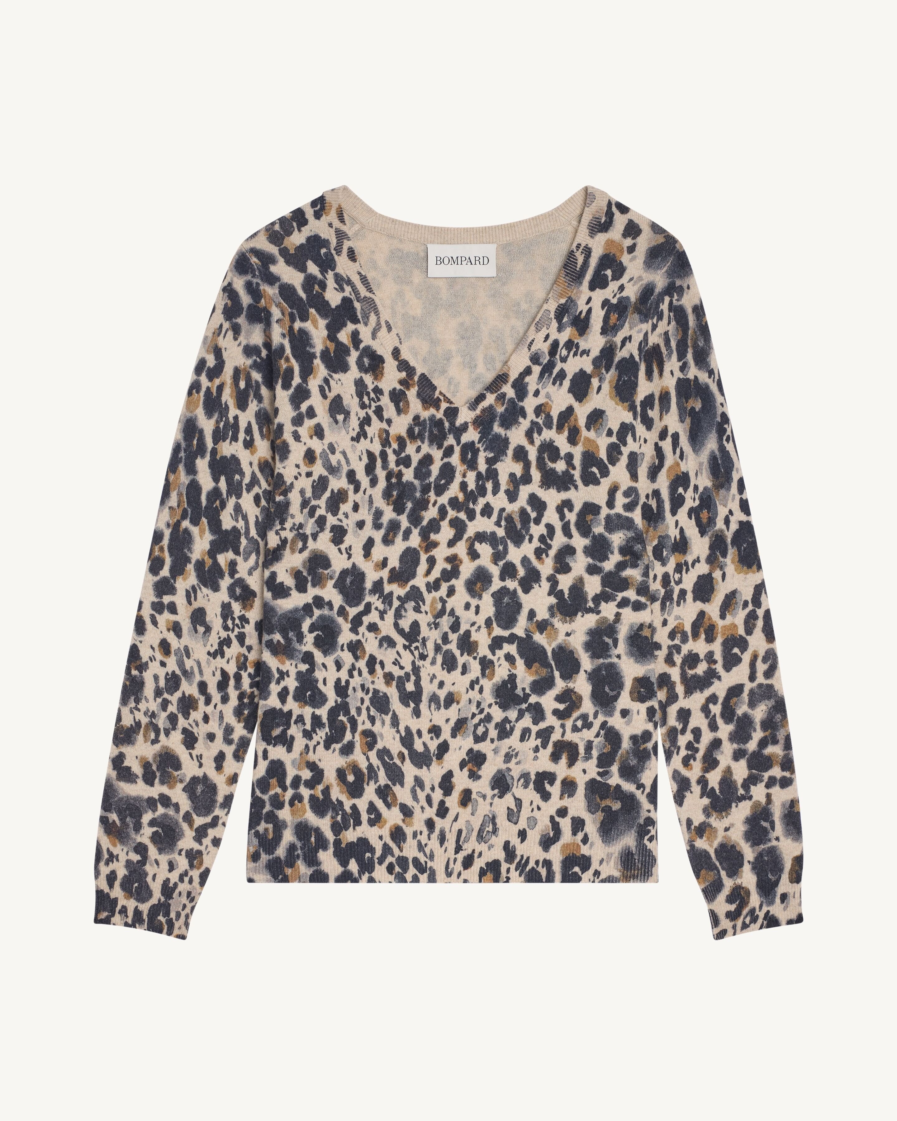 Pull col V léopard-AVOINE-70% cachemire 30% soie