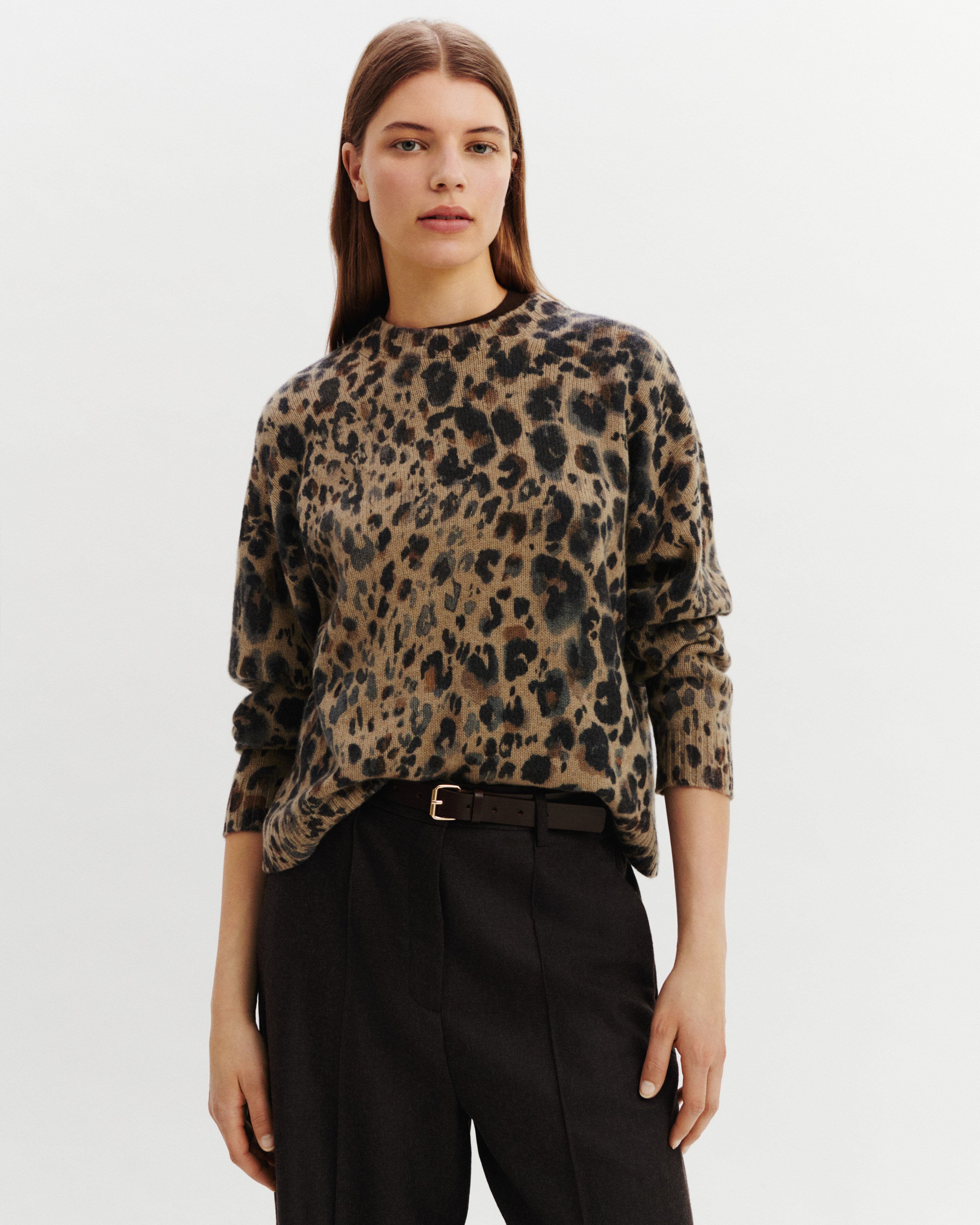 Pull col rond léopard-BEIGE CENDRE-100% cachemire