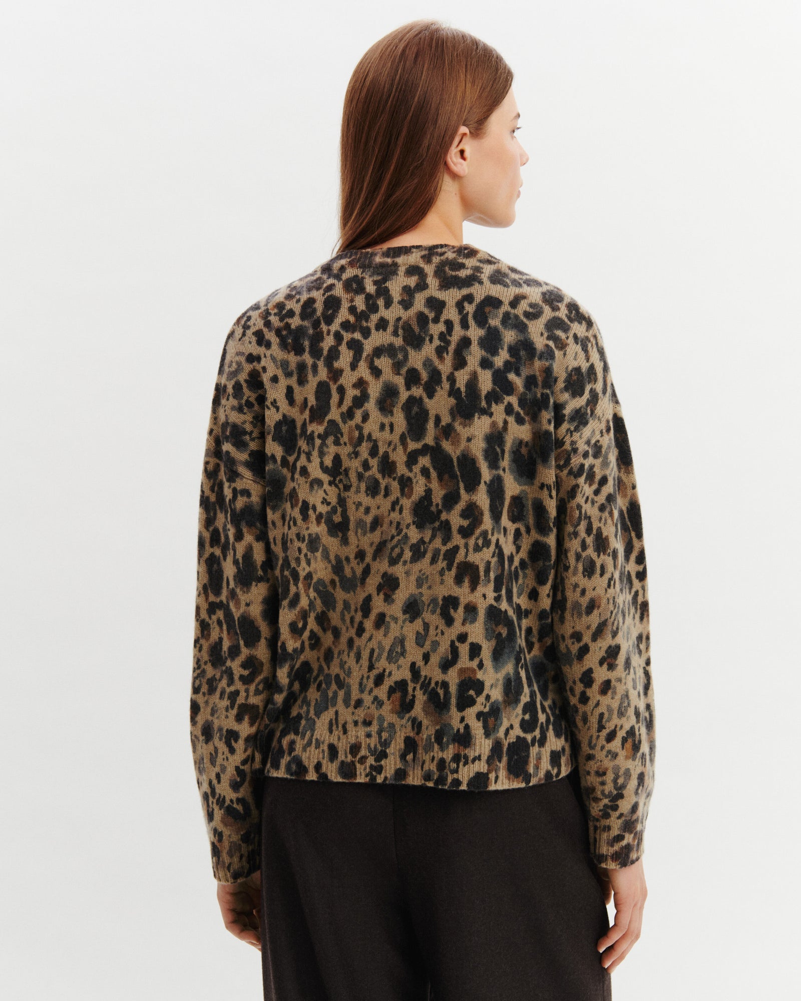 Pull col rond léopard-BEIGE CENDRE-100% cachemire