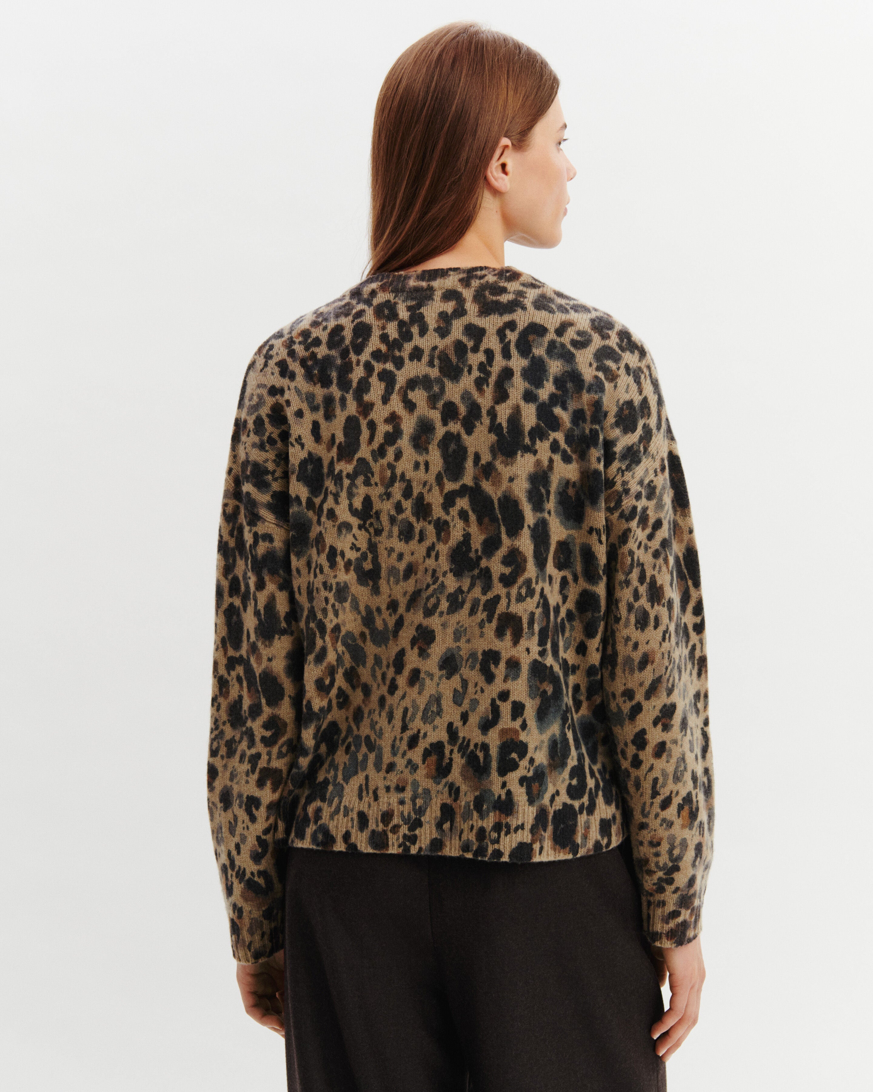 Pull col rond léopard-BEIGE CENDRE-100% cachemire