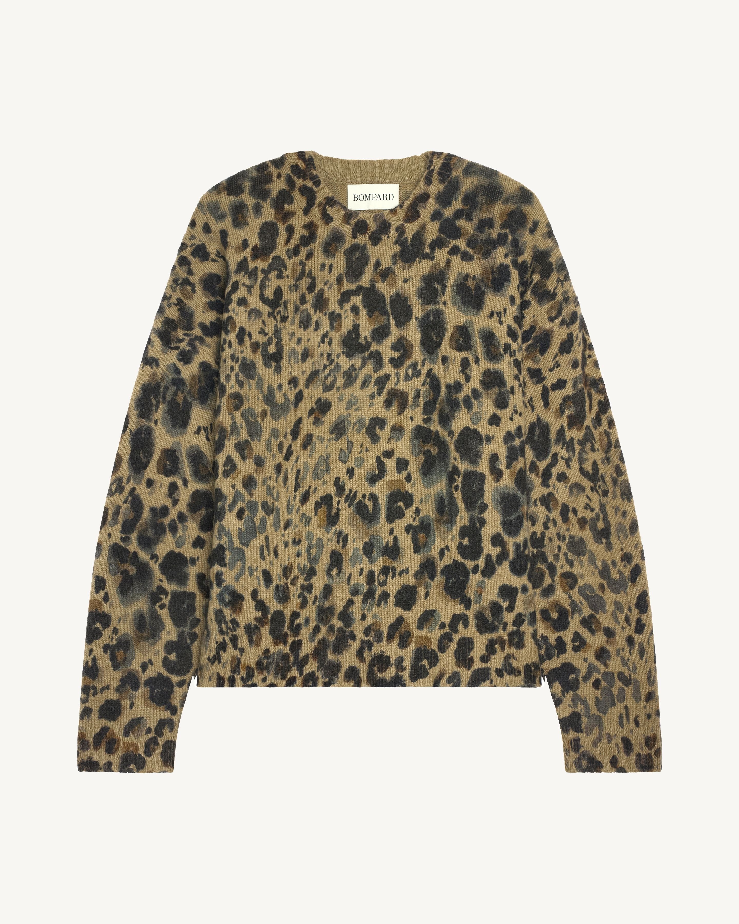 Pull col rond léopard-BEIGE CENDRE-100% cachemire