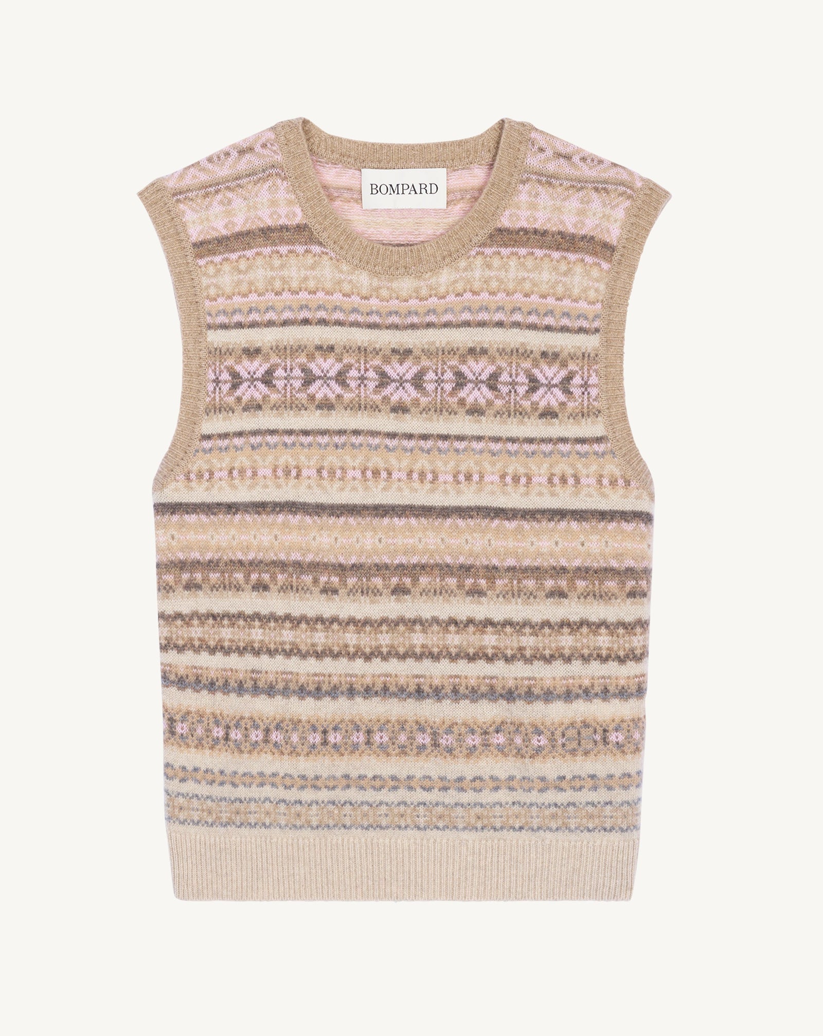 Pull sans manches fairisle-ROSE QUARTZ/AVOINE-100% cachemire